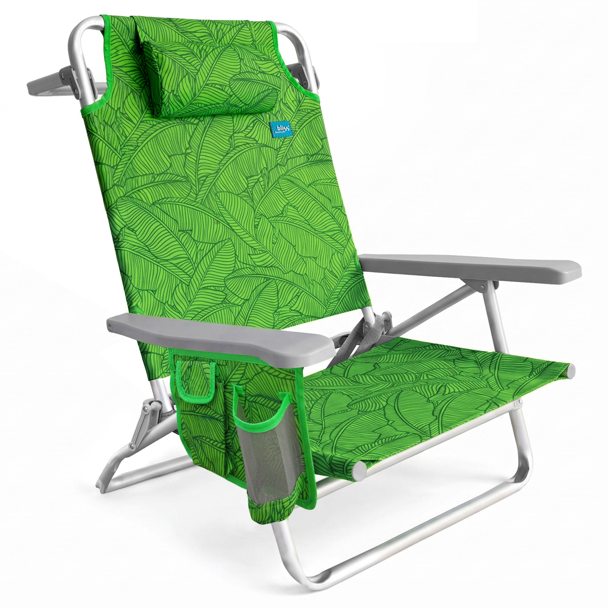 Bliss Hammocks Folding Beach Chair, Recliner with Towel Rack, Banana Leaves - VMInnovations