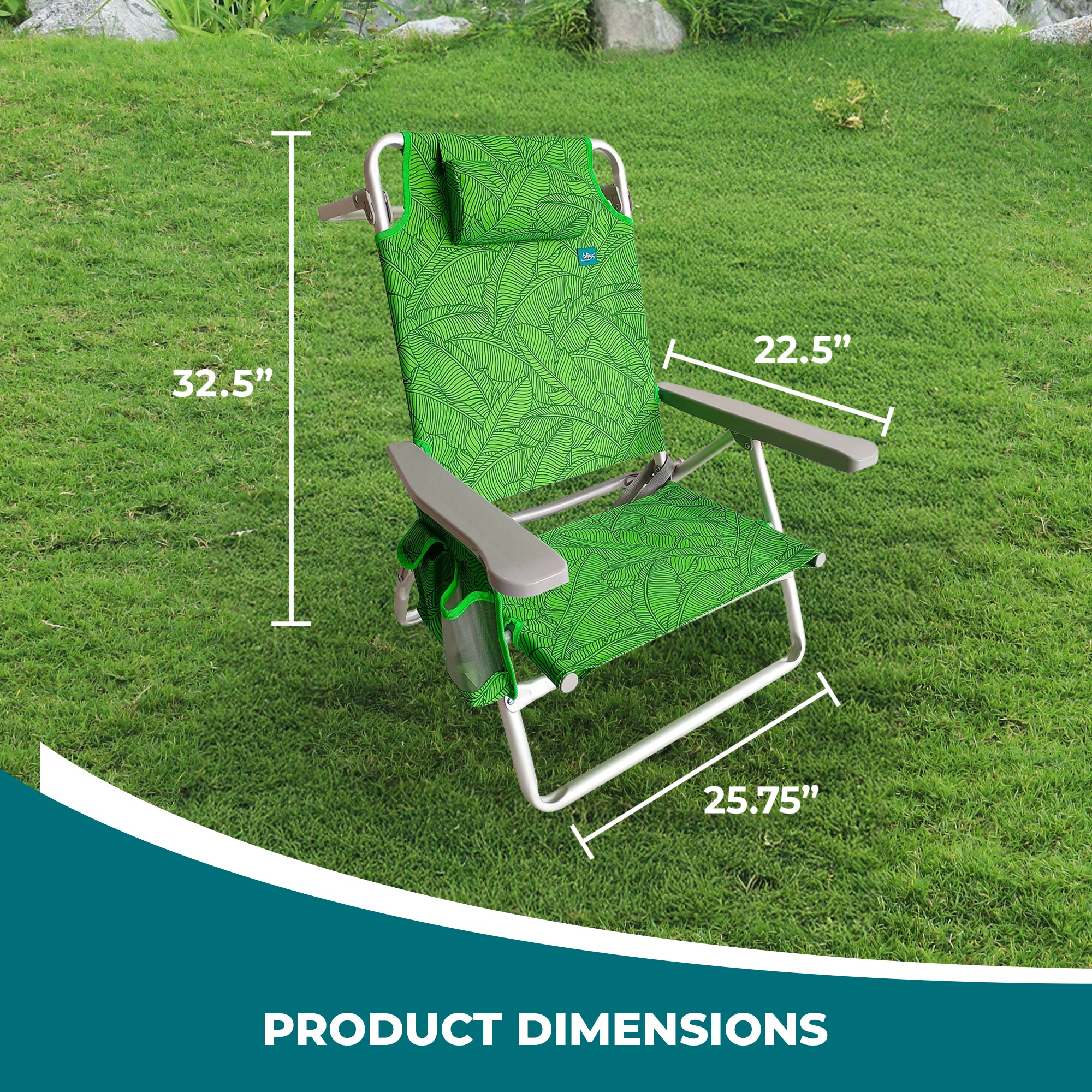 Bliss Hammocks Folding Beach Chair Recliner w/Towel Rack Banana Leaves(Open Box) - VMInnovations