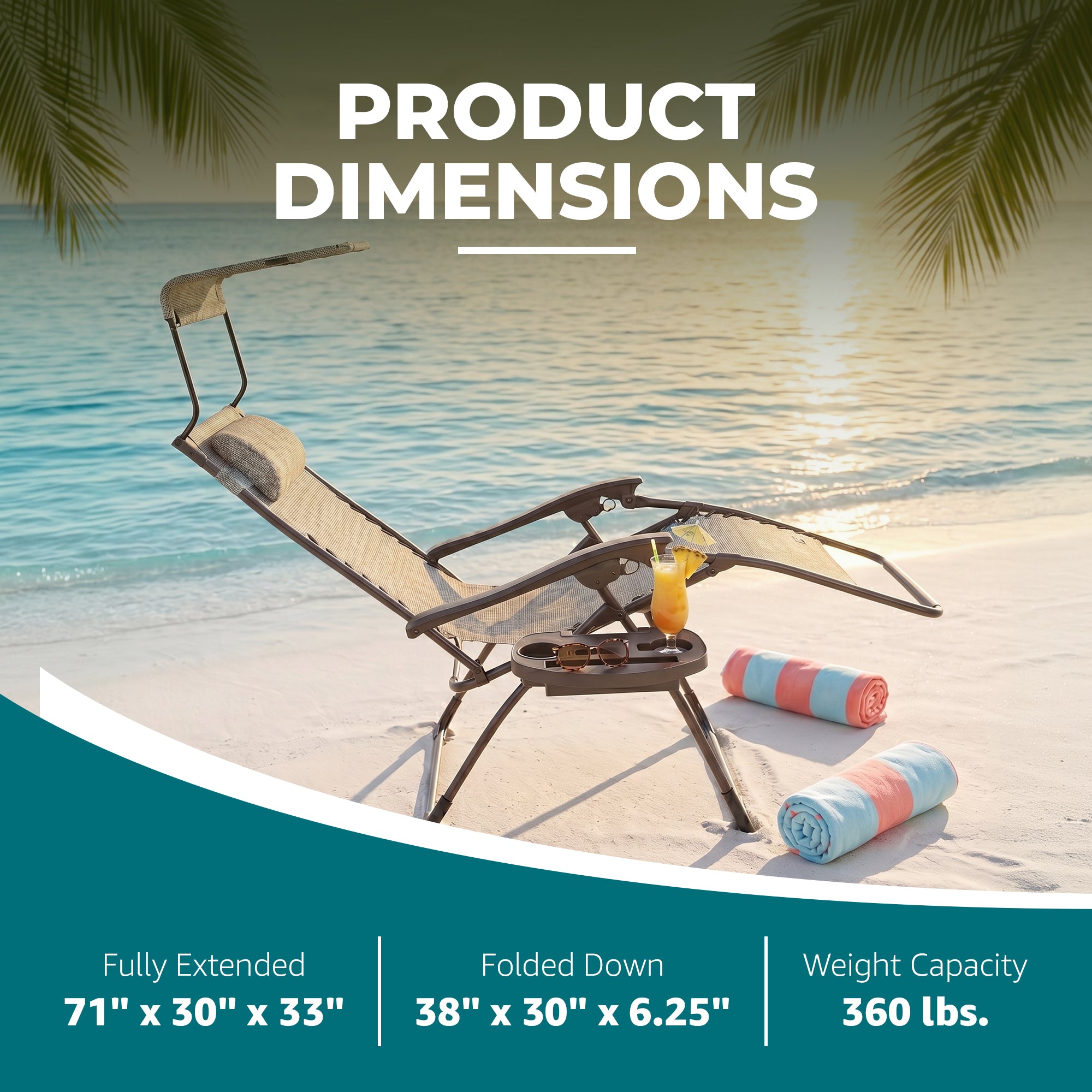 Bliss Hammocks 30" Wide XL Zero Gravity Outdoor Lounge Chair w/ Canopy(Open Box)