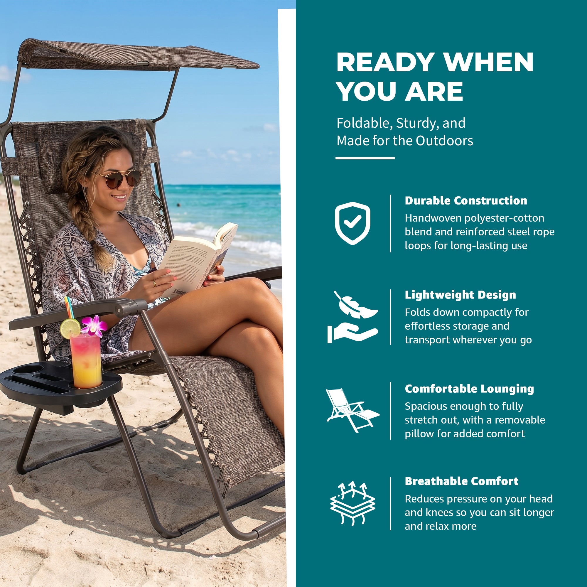 Bliss Hammocks 2 Pack 33" Wide XXL Zero Gravity Outdoor Lounge Chair with Canopy