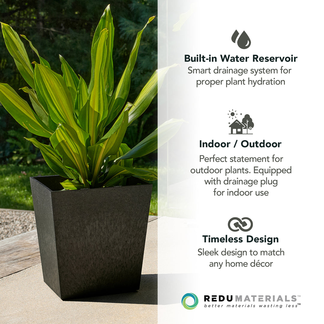Tierra Verde 2 Pack Indoor Outdoor 13 Inch Self Watering Planters, Sonata, Black - VMInnovations