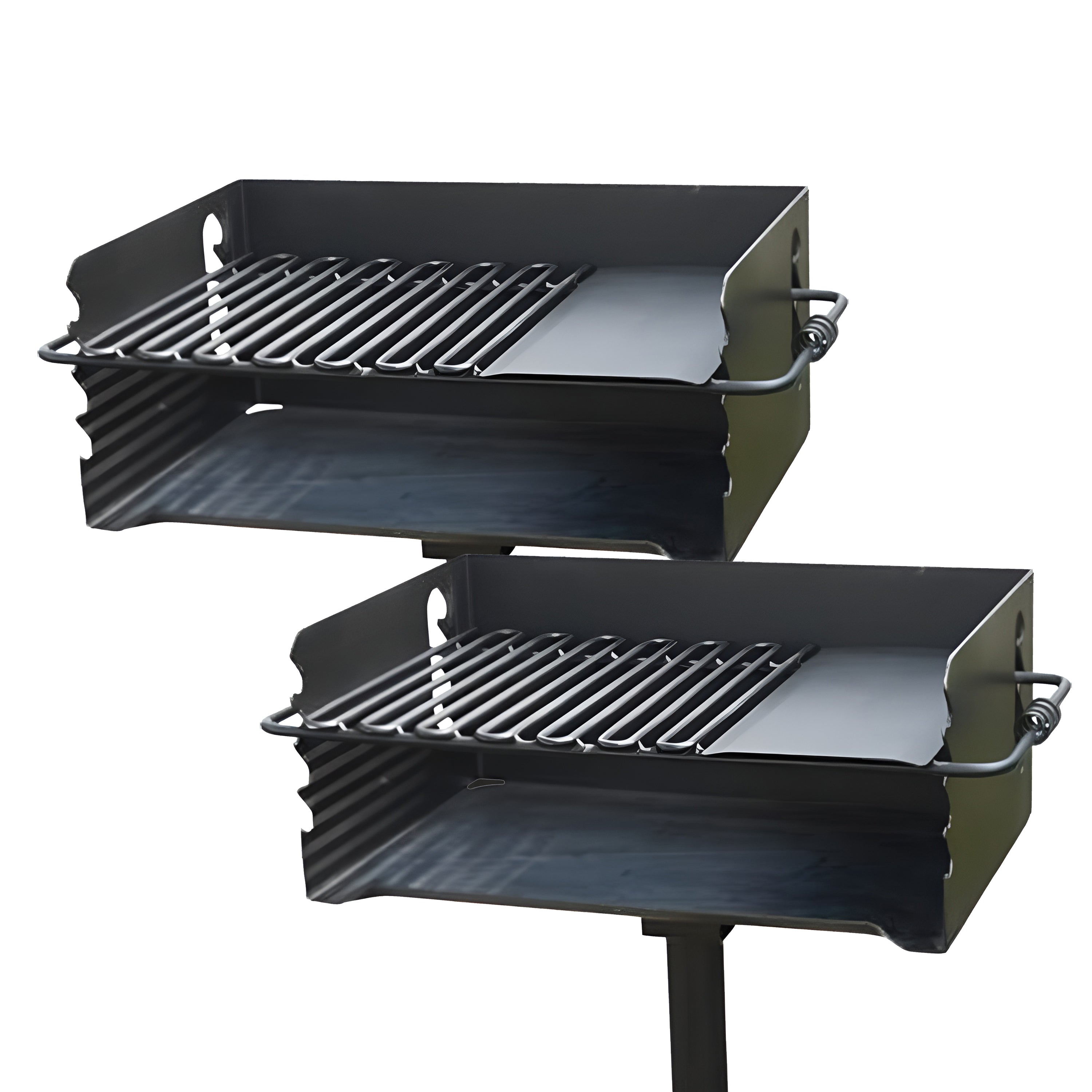 Pilot Rock Jumbo Park Style Steel Outdoor BBQ Charcoal Grill and Post, 2 Pack - VMInnovations