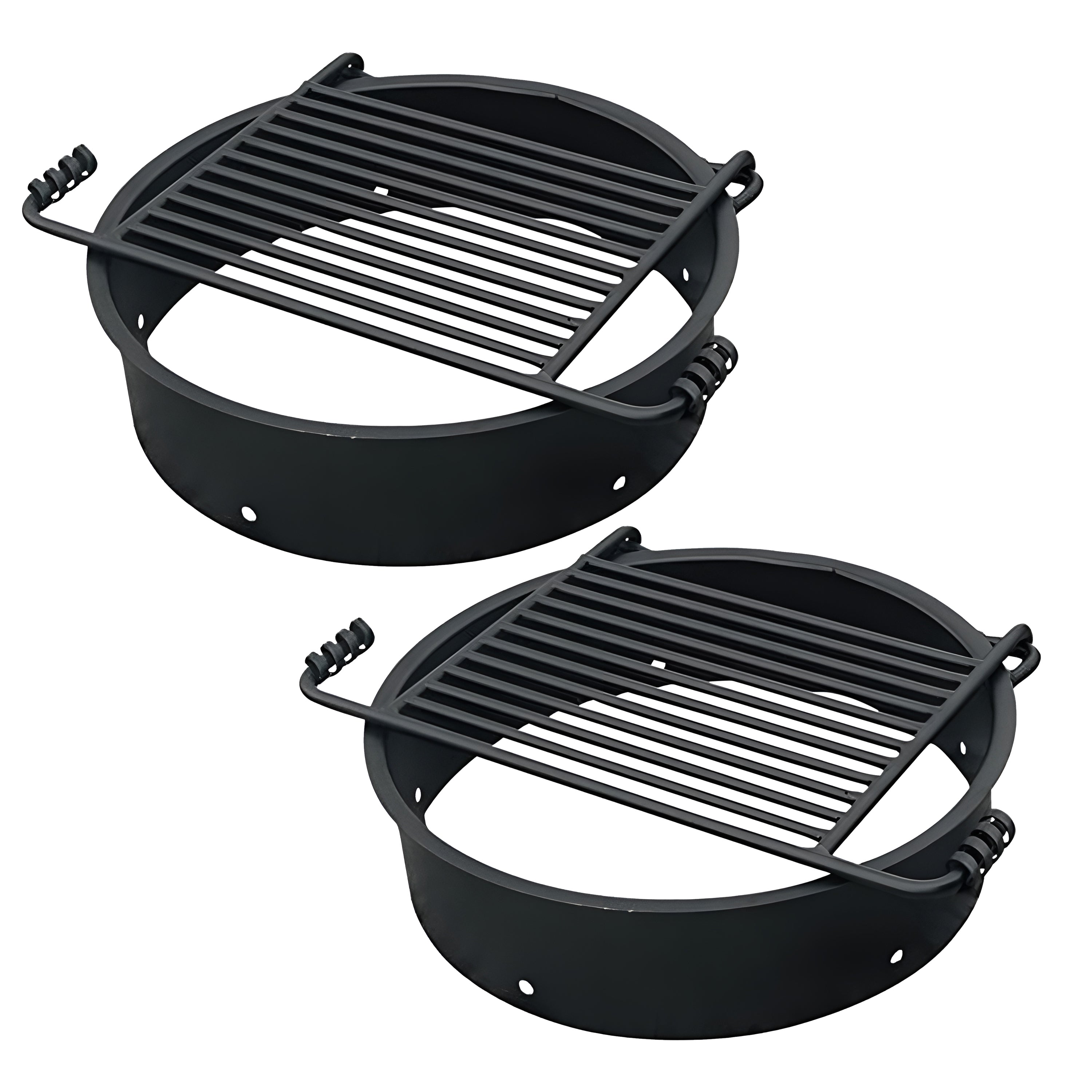 Pilot Rock 2 Pack 24” Steel Ground Fire Pit Rings & Metal Cooking Grates, Black - VMInnovations