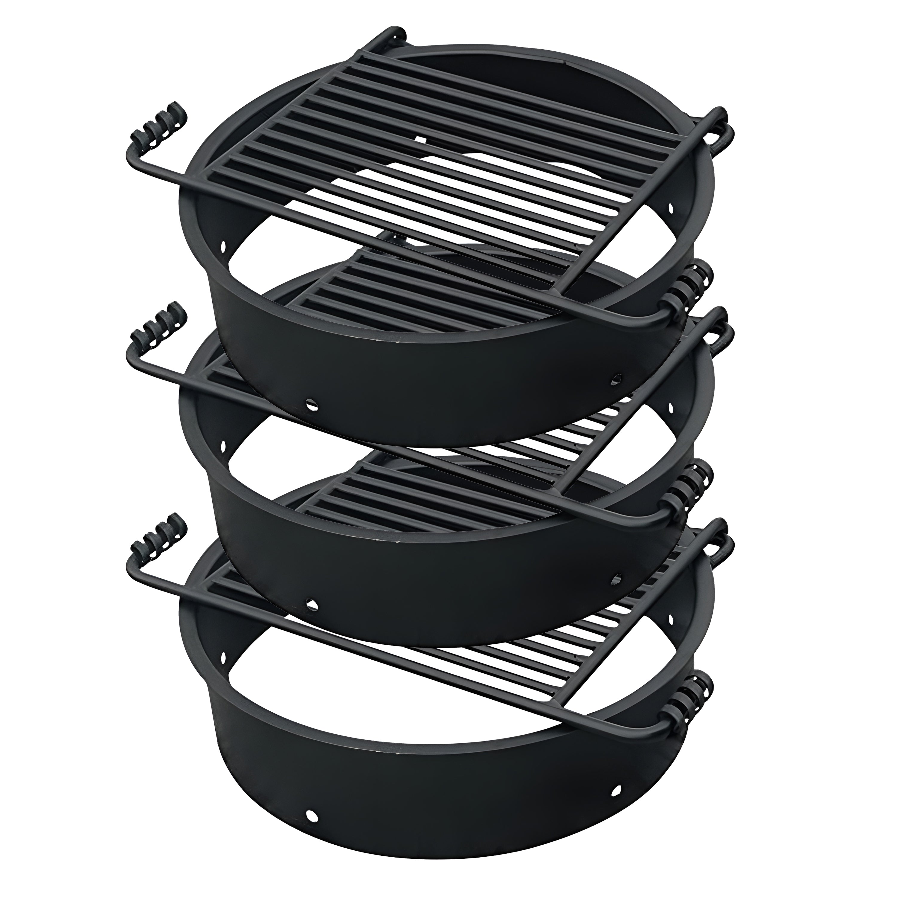 Pilot Rock 3 Pack 24” Steel Ground Fire Pit Rings & Metal Cooking Grates, Black - VMInnovations