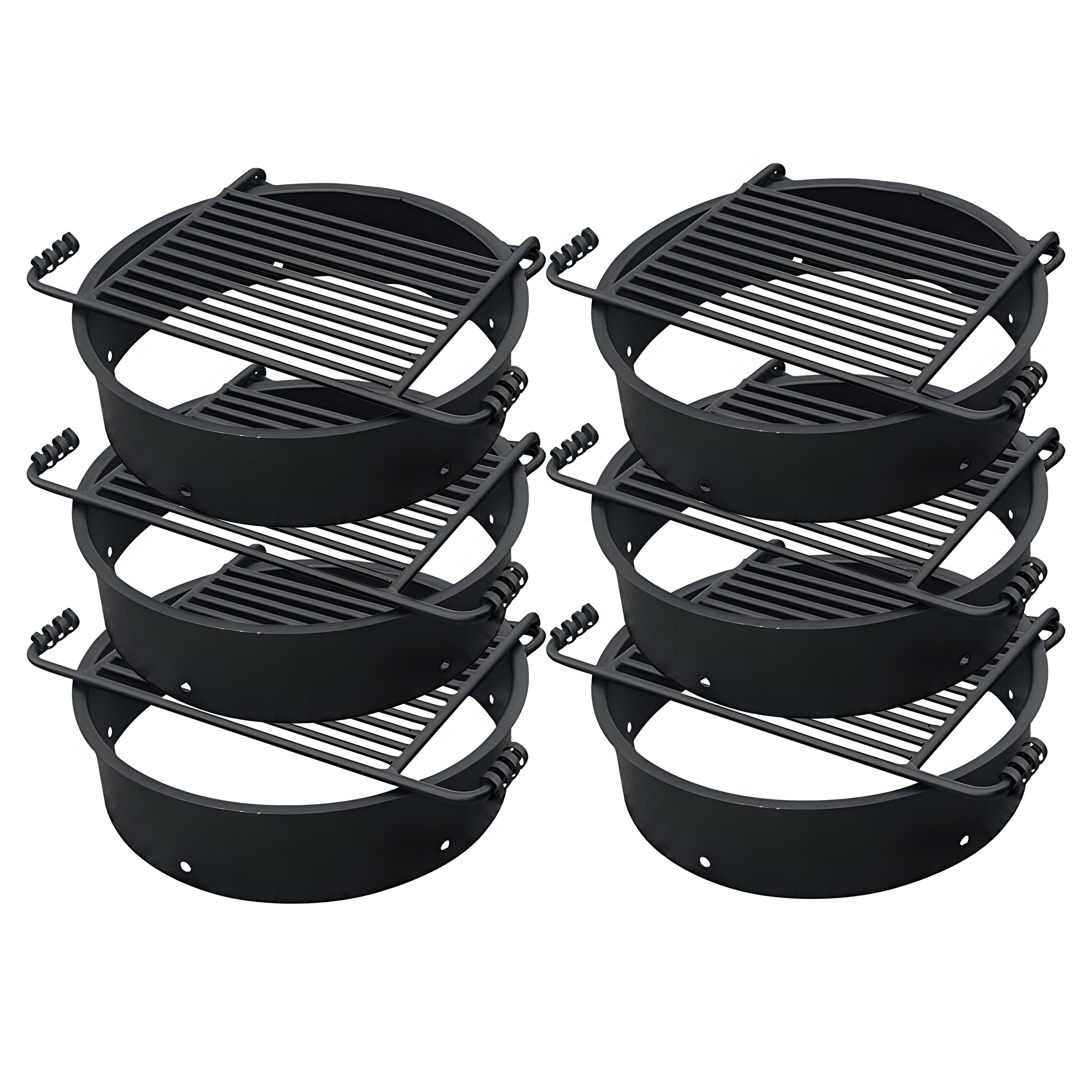 Pilot Rock 6 Pack 24” Steel Ground Fire Pit Rings & Metal Cooking Grates, Black - VMInnovations