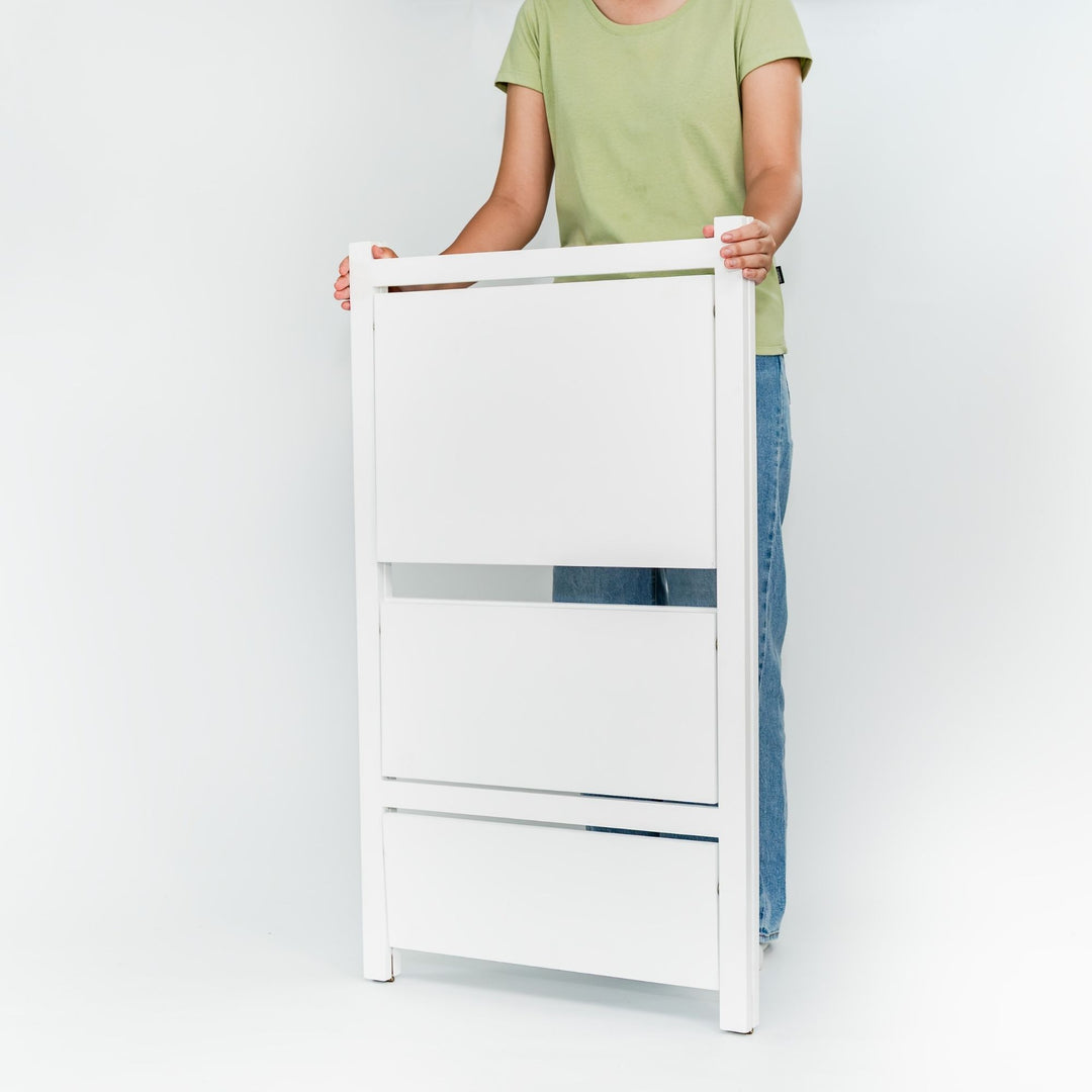 PJ Wood 3 Tier Foldable Bookshelf Wooden Storage Rack Home Display Stand, White