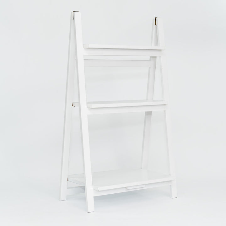 PJ Wood 3 Tier Foldable Bookshelf Wooden Storage Rack Home Display Stand, White