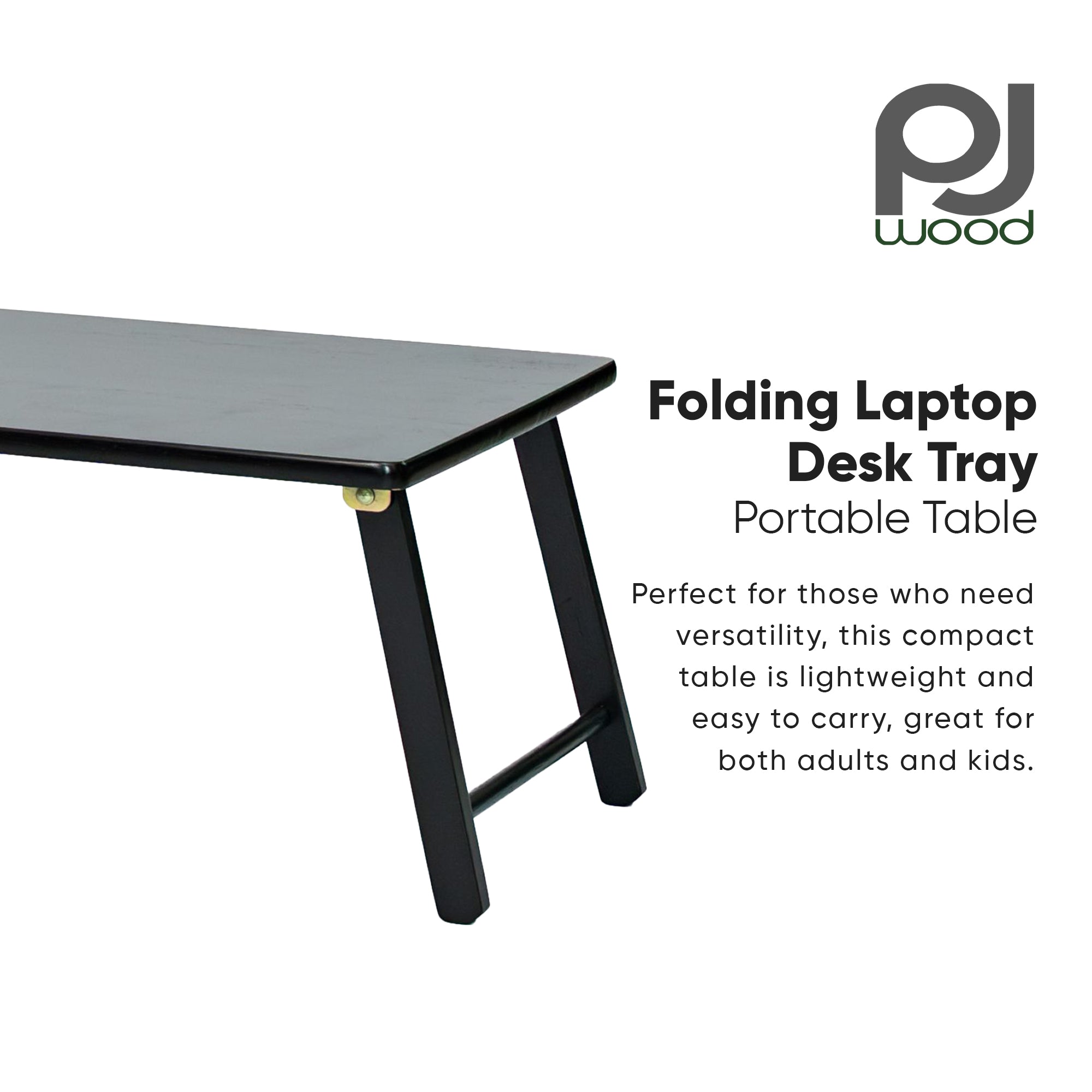 PJ Wood Folding Laptop Desk Tray Bed Table for Computer Work, Black (Open Box) - VMInnovations