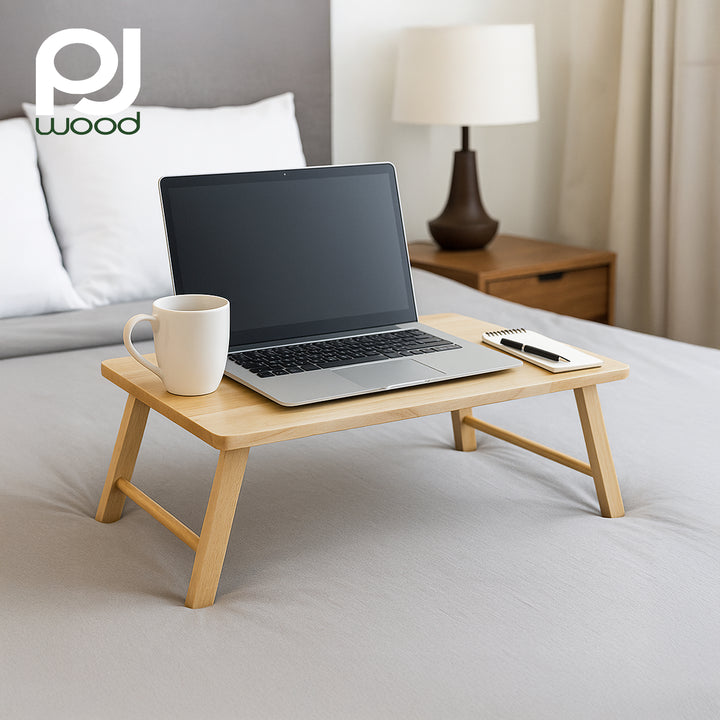 PJ Wood Folding Laptop Desk Tray Portable Bed Table for Computer Work, Natural