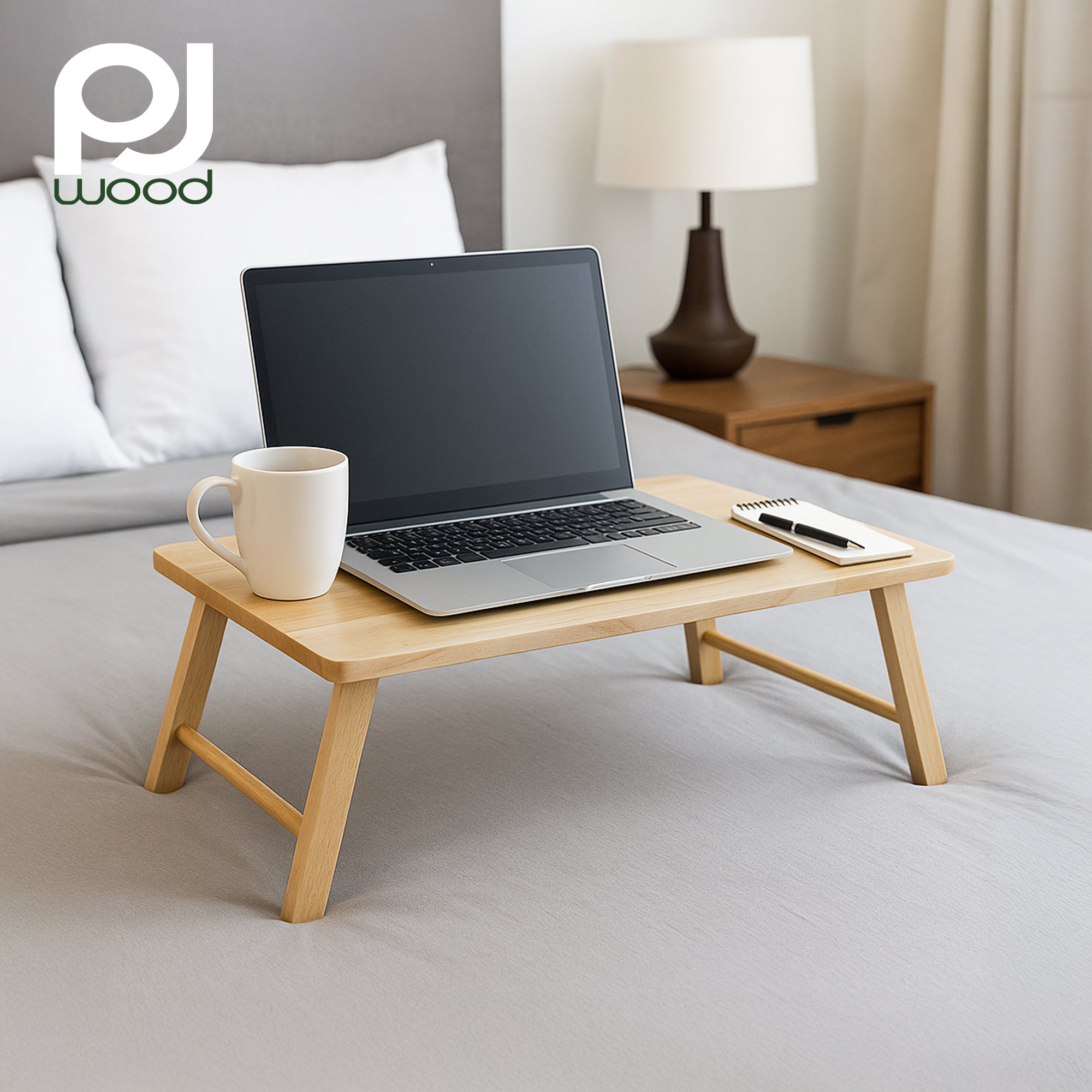 PJ Wood Folding Laptop Desk Tray Portable Bed Table for Computer Work (Open Box) - VMInnovations