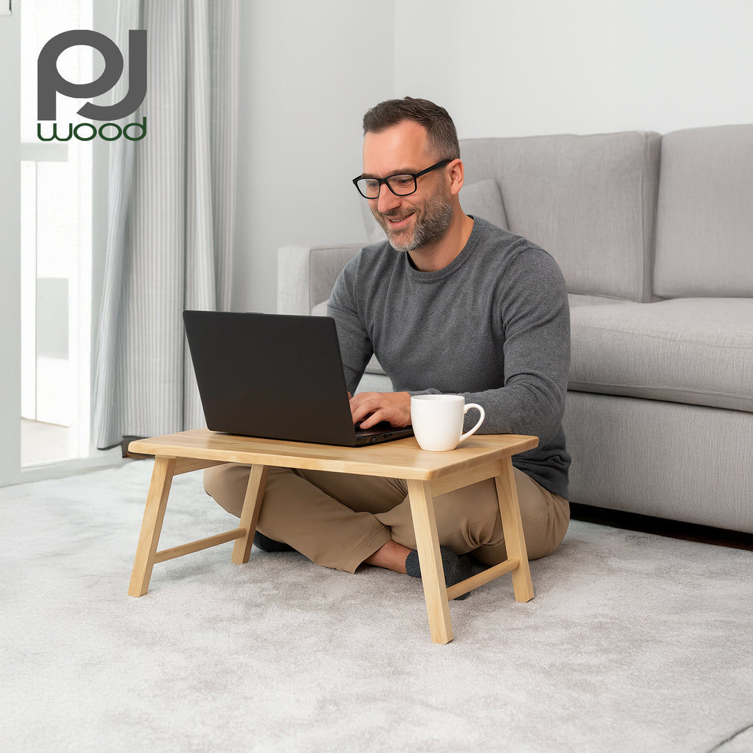 PJ Wood Folding Laptop Desk Tray Portable Bed Table for Computer Work, Natural