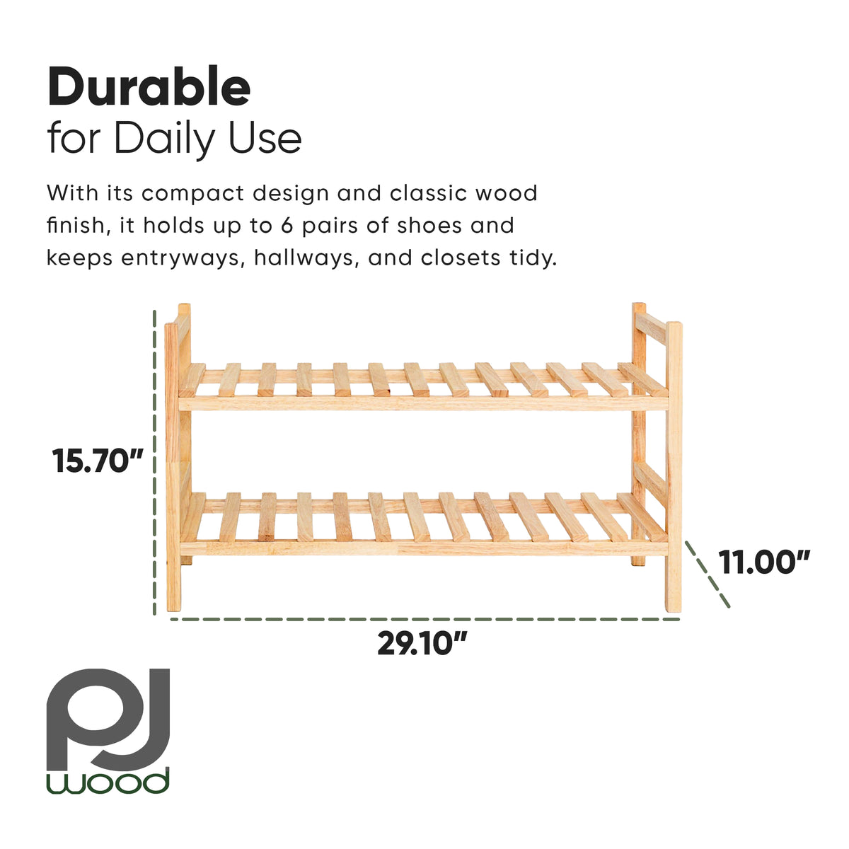 PJ Wood Stackable Wood Shoe Rack Organizer Shelf Closet Entryway Bedroom Natural - VMInnovations