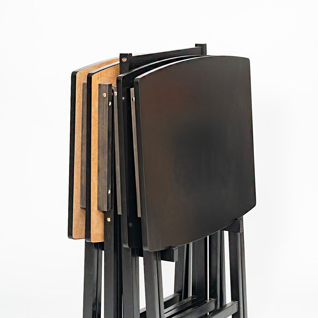 PJ Wood 5 Pack XL Oversize Tray Table Set for Living Room or Kitchen, Black