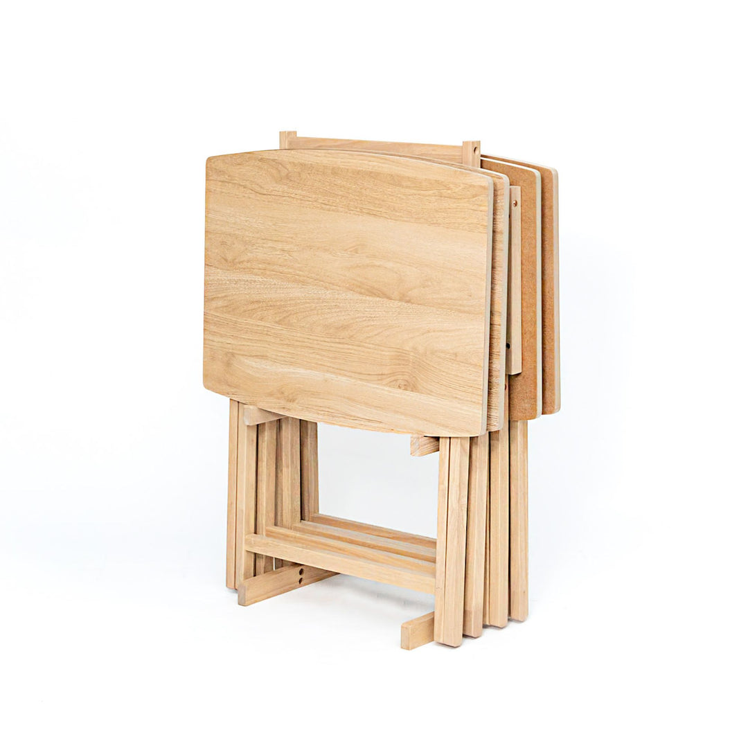 PJ Wood 5 Pack XL Oversize Tray Table for Living Room or Kitchen, Natural Wood - VMInnovations