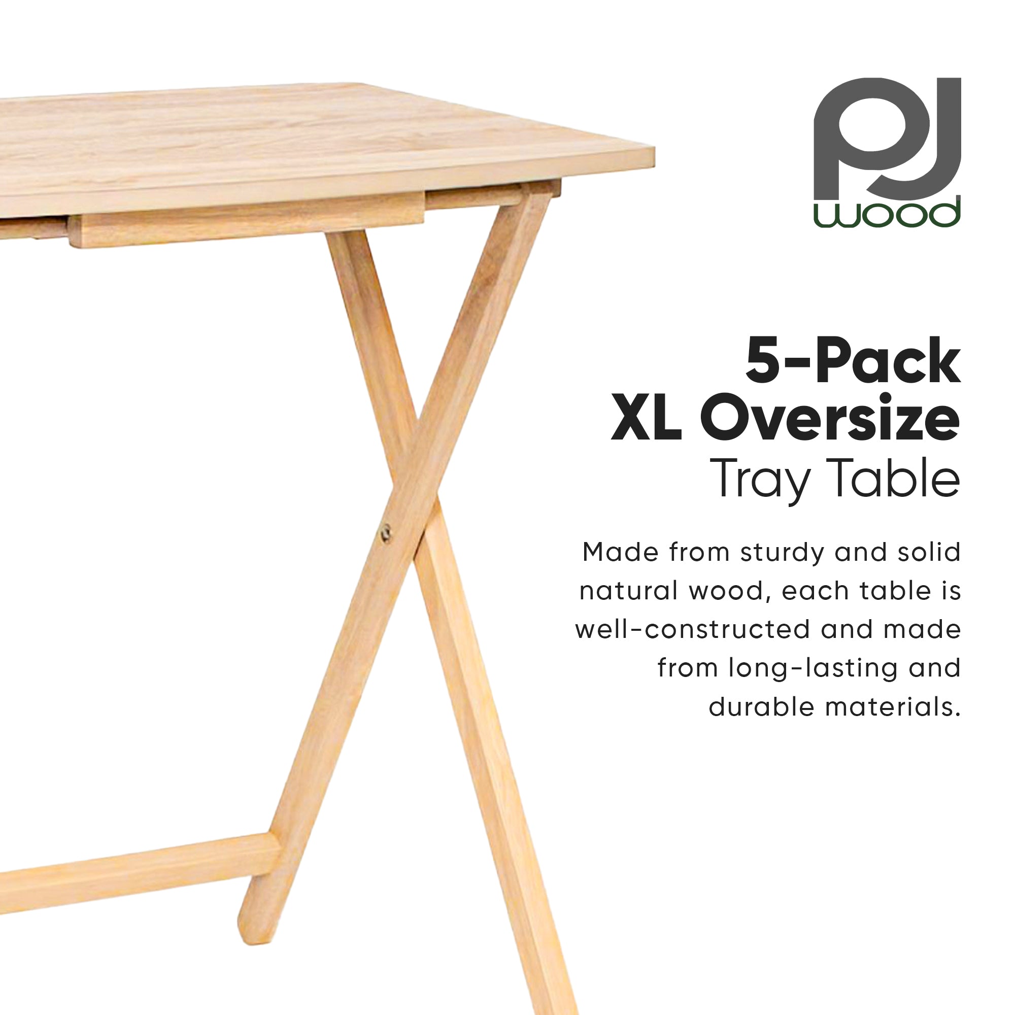 PJ Wood 5 Pack XL Oversize Tray Table for Living Room or Kitchen (Open Box)