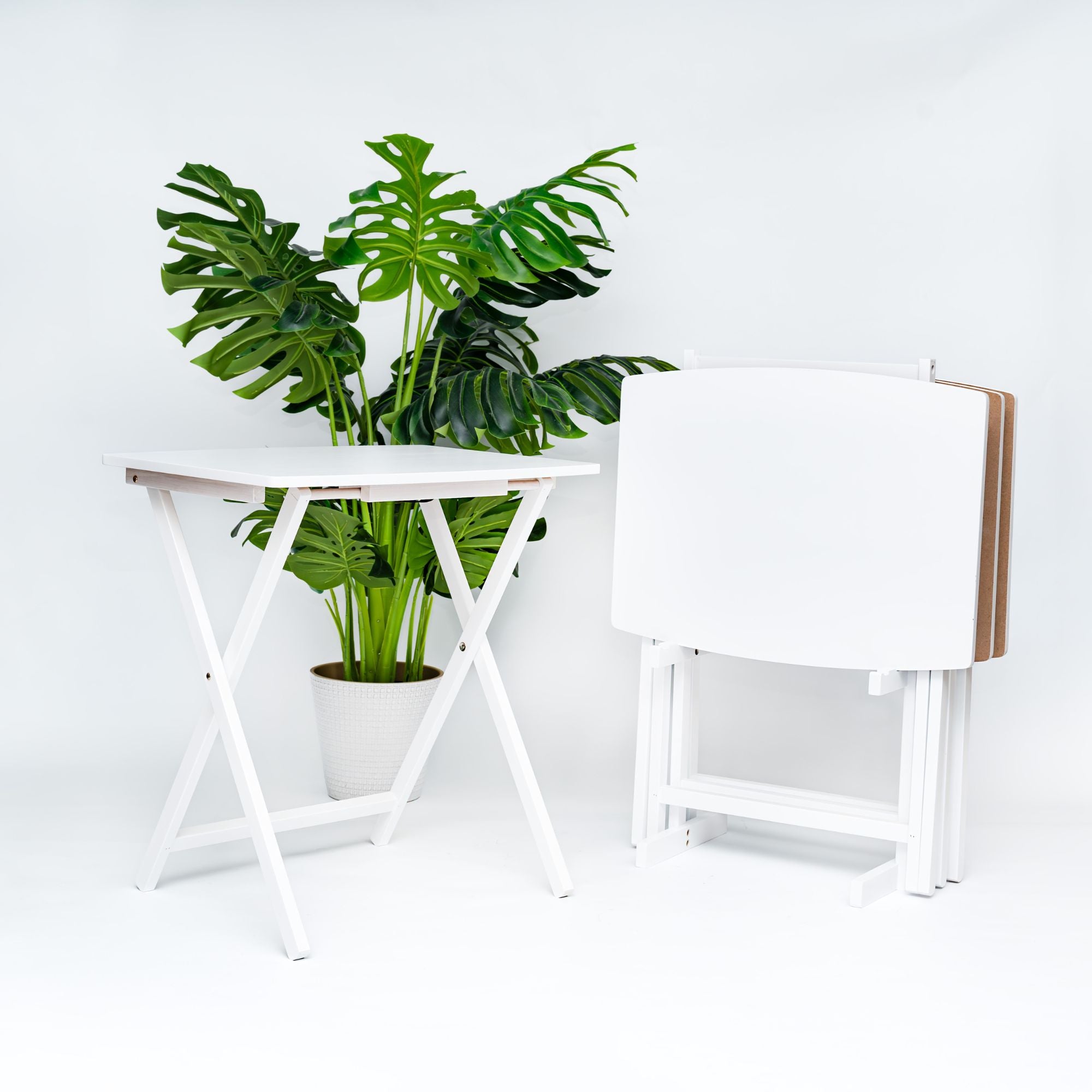 PJ Wood 5 Pack XL Oversize Tray Table Set for Living Room or Kitchen Wht (Used) - VMInnovations