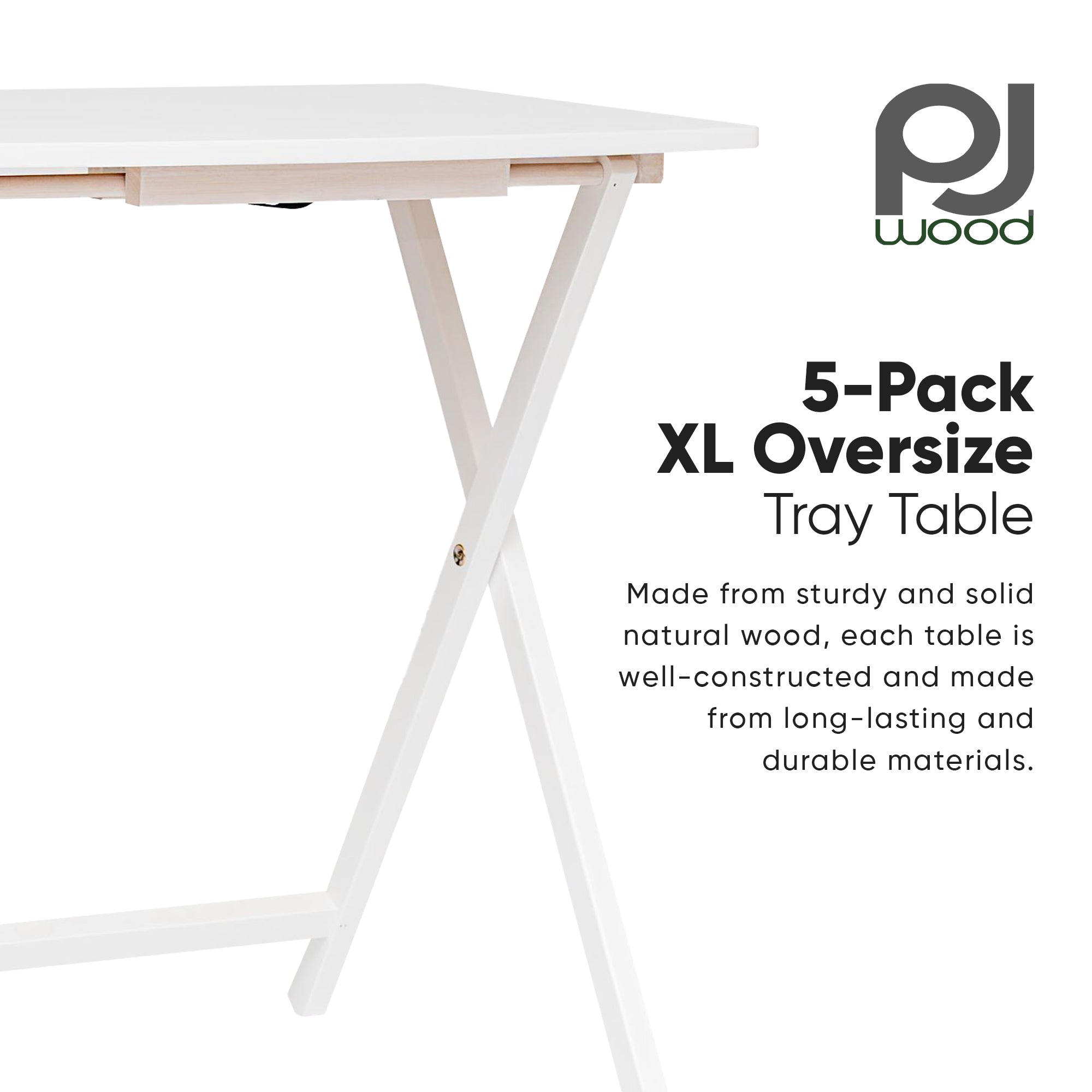 PJ Wood 5 Pack XL Oversize Tray Table Set for Living Room or Kitchen (Open Box)