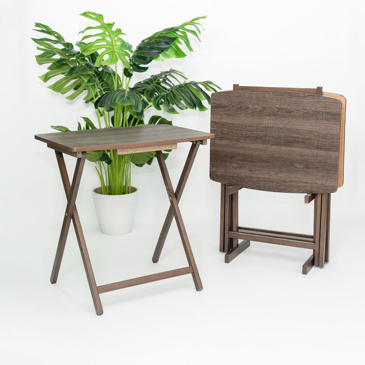 PJ Wood 5 Pack XL Oversize Tray Table, Living Room or Kitchen, Rustic Espresso - VMInnovations