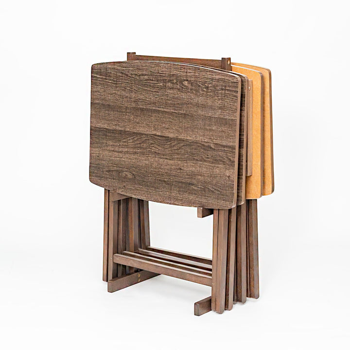 PJ Wood 5 Pack XL Oversize Tray Table, Living Room or Kitchen, Rustic Espresso - VMInnovations