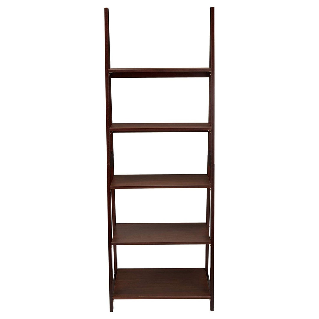 PJ Wood 5 Tier Wooden Ladder Shelf Organizer Bookcase Home Display, Espresso