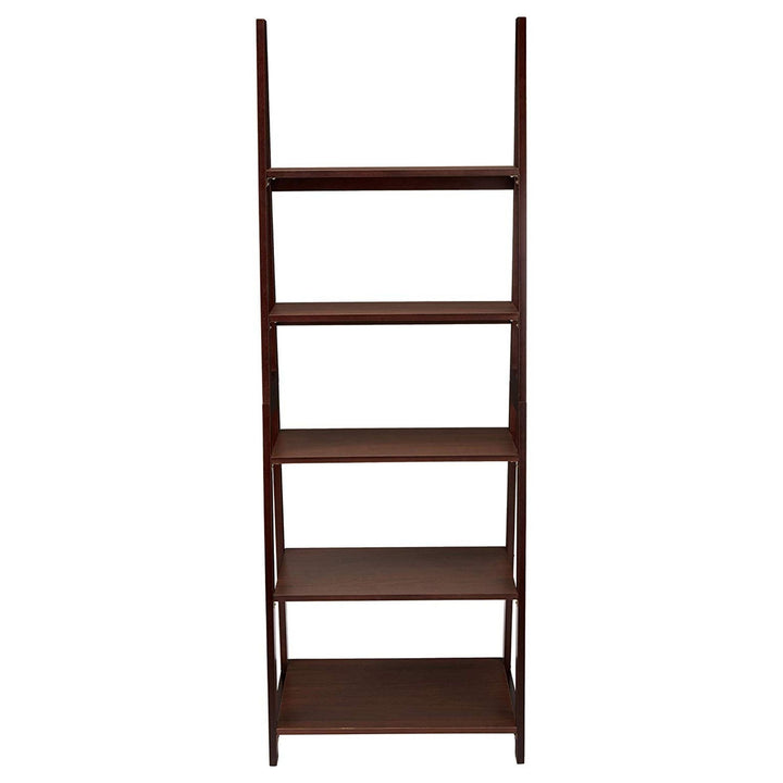 PJ Wood 5 Tier Wooden Ladder Shelf Organizer Bookcase Home Display, Espresso