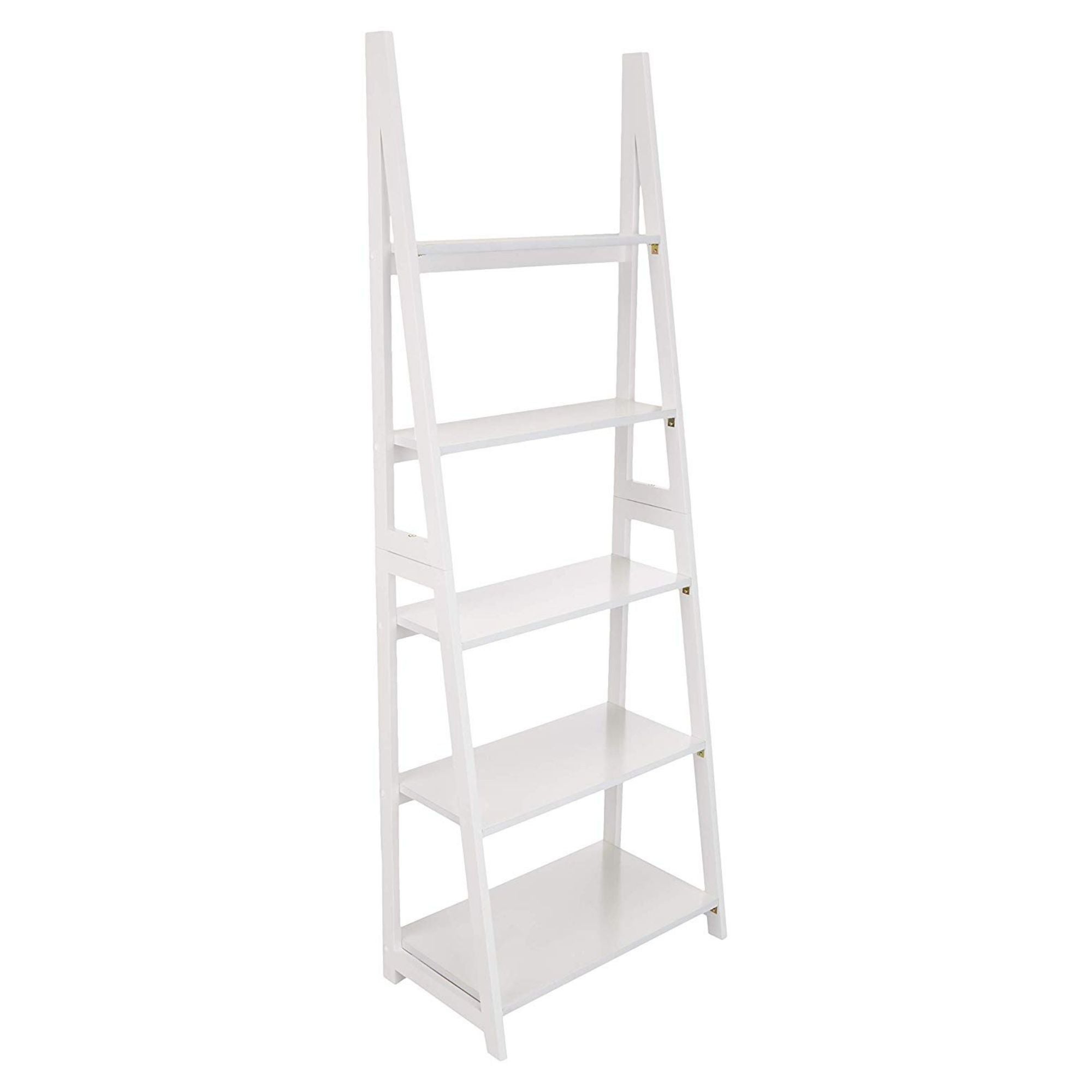 PJ Wood 5 Tier Wooden Ladder Shelf Organizer Bookcase Home Display Stand, White - VMInnovations