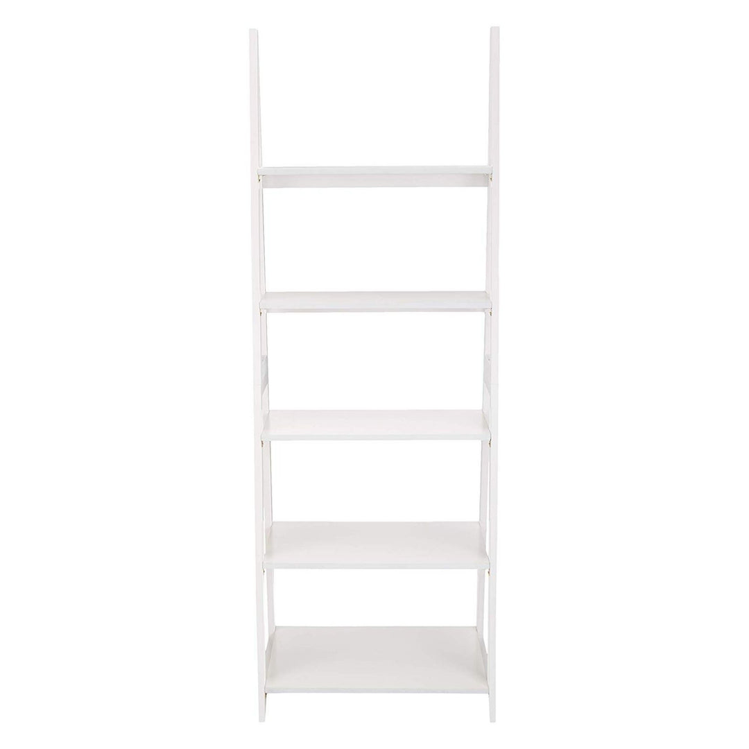PJ Wood 5 Tier Wooden Ladder Shelf Organizer Bookcase Home Display Stand, White