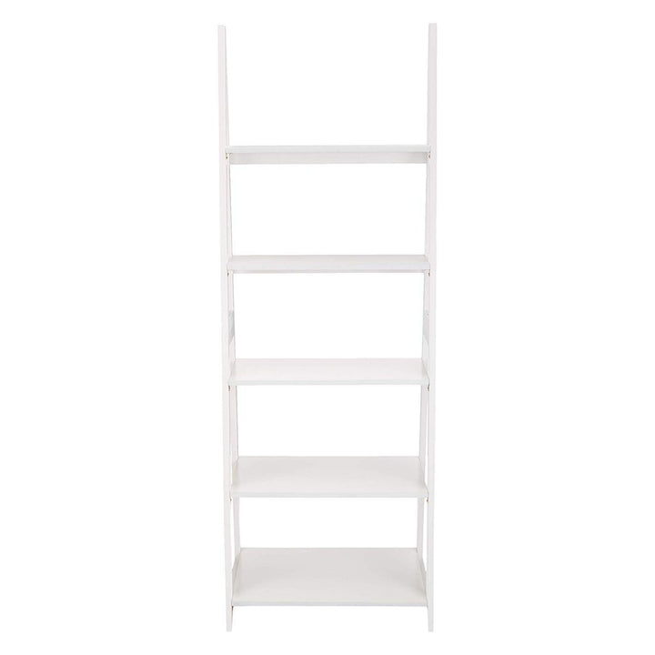 PJ Wood 5 Tier Wooden Ladder Shelf Organizer Bookcase Home Display Stand, White