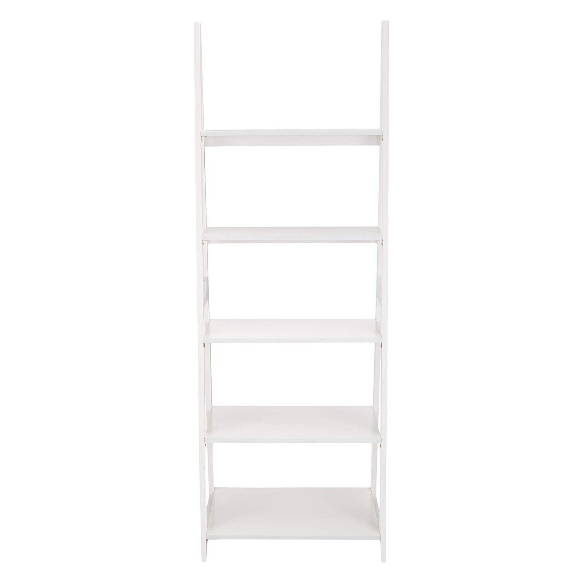 PJ Wood 5 Tier Wooden Ladder Shelf Organizer Bookcase Home Display Stand, White