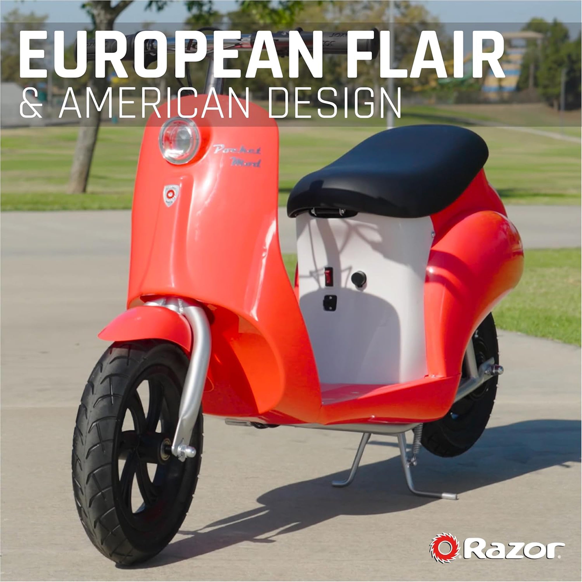 Razor Pocket Mod - Miniature Euro-Style Electric Scooter for Ages 8+, Roma - Red