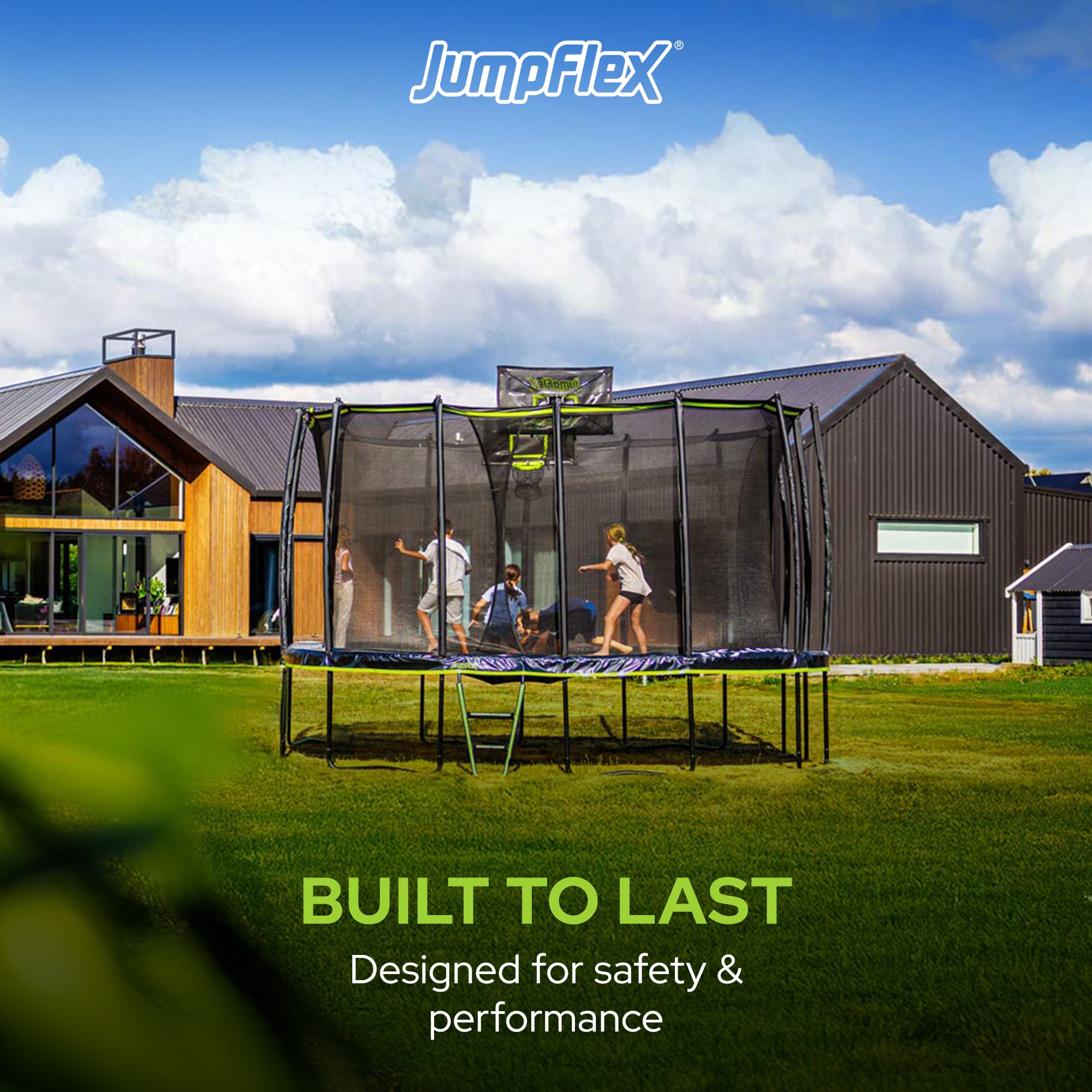 JumpFlex MEGA 19' Trampoline Outdoor Jumping Play Set w/ SMARTSHADE Canopy Cover