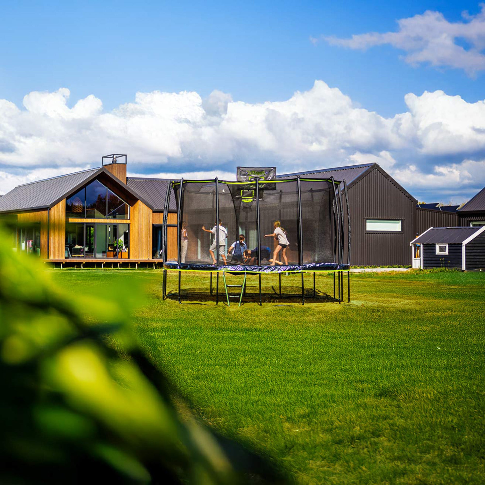 JumpFlex MEGA 19' Trampoline Outdoor Jumping Play Set w/ SMARTSHADE Canopy Cover