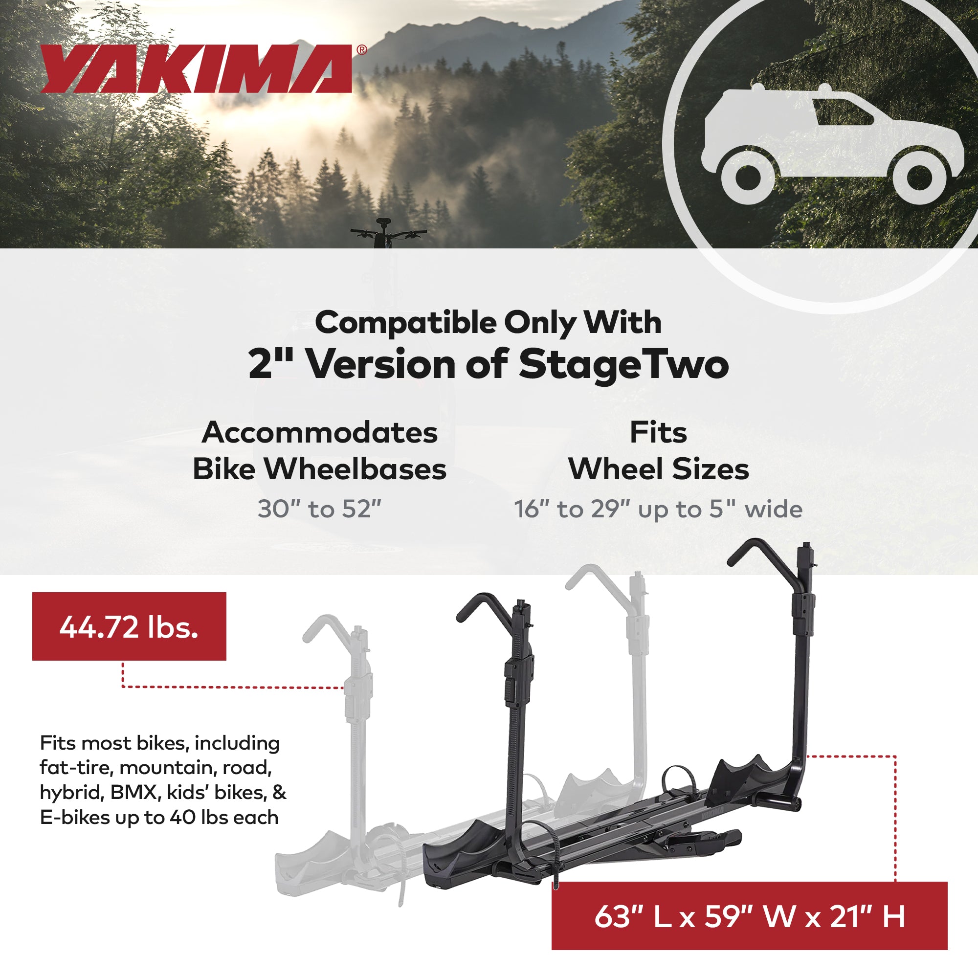 Yakima StageTwo Add-On Premium Platform 2 Bike Tray Hitch Bike Rack, Anthracite - VMInnovations