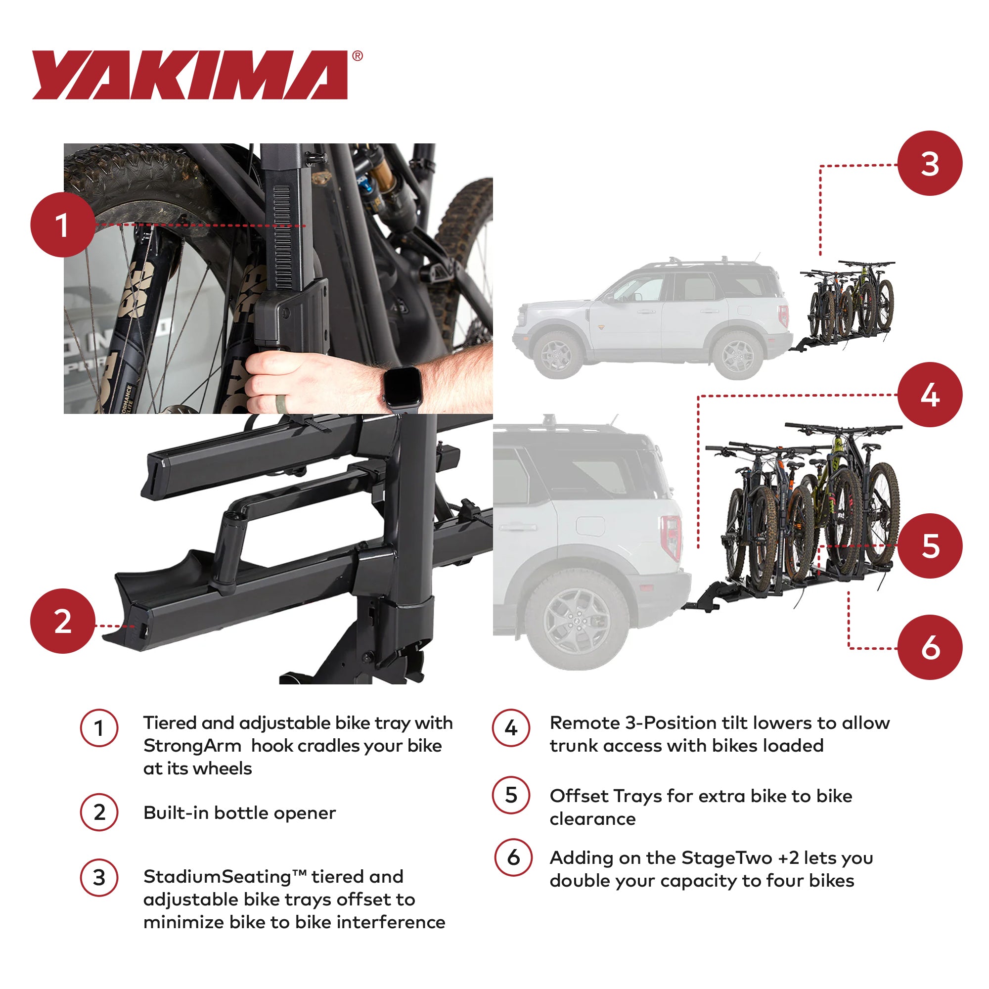 Yakima StageTwo Add-On Premium Platform 2 Bike Tray Hitch Bike Rack, Anthracite - VMInnovations