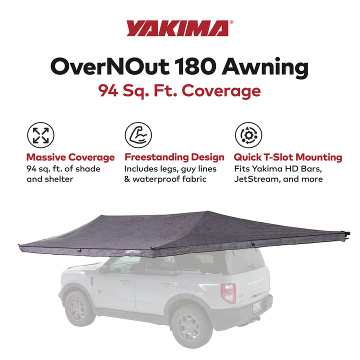 Yakima OverNOut 180 Awning, Opens on Left Side with 94 Sq. Ft. Coverage, Gray - VMInnovations