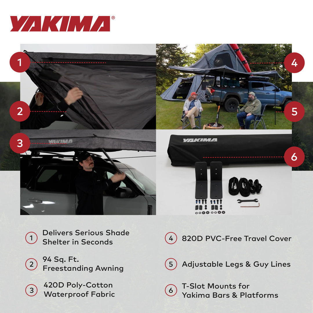 Yakima OverNOut 180 Awning, Opens on Left Side with 94 Sq. Ft. Coverage, Gray - VMInnovations