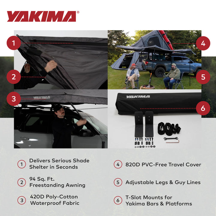 Yakima OverNOut 180 Awning, Opens on Left Side with 94 Sq. Ft. Coverage, Gray - VMInnovations