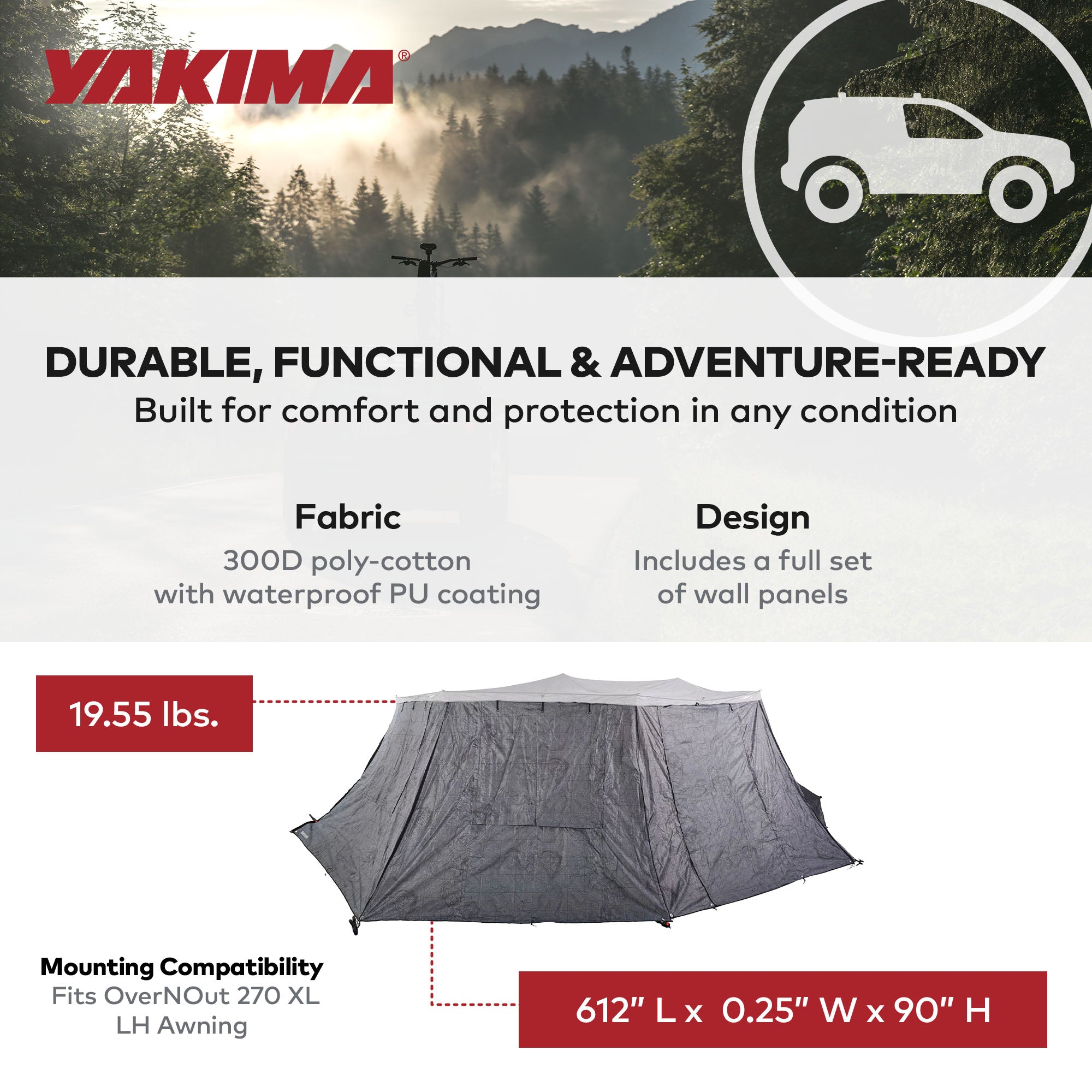 Yakima OverNOut 270 XL LH Full Wall Kit Awning w/Door Panel, Gray (Open Box) - VMInnovations