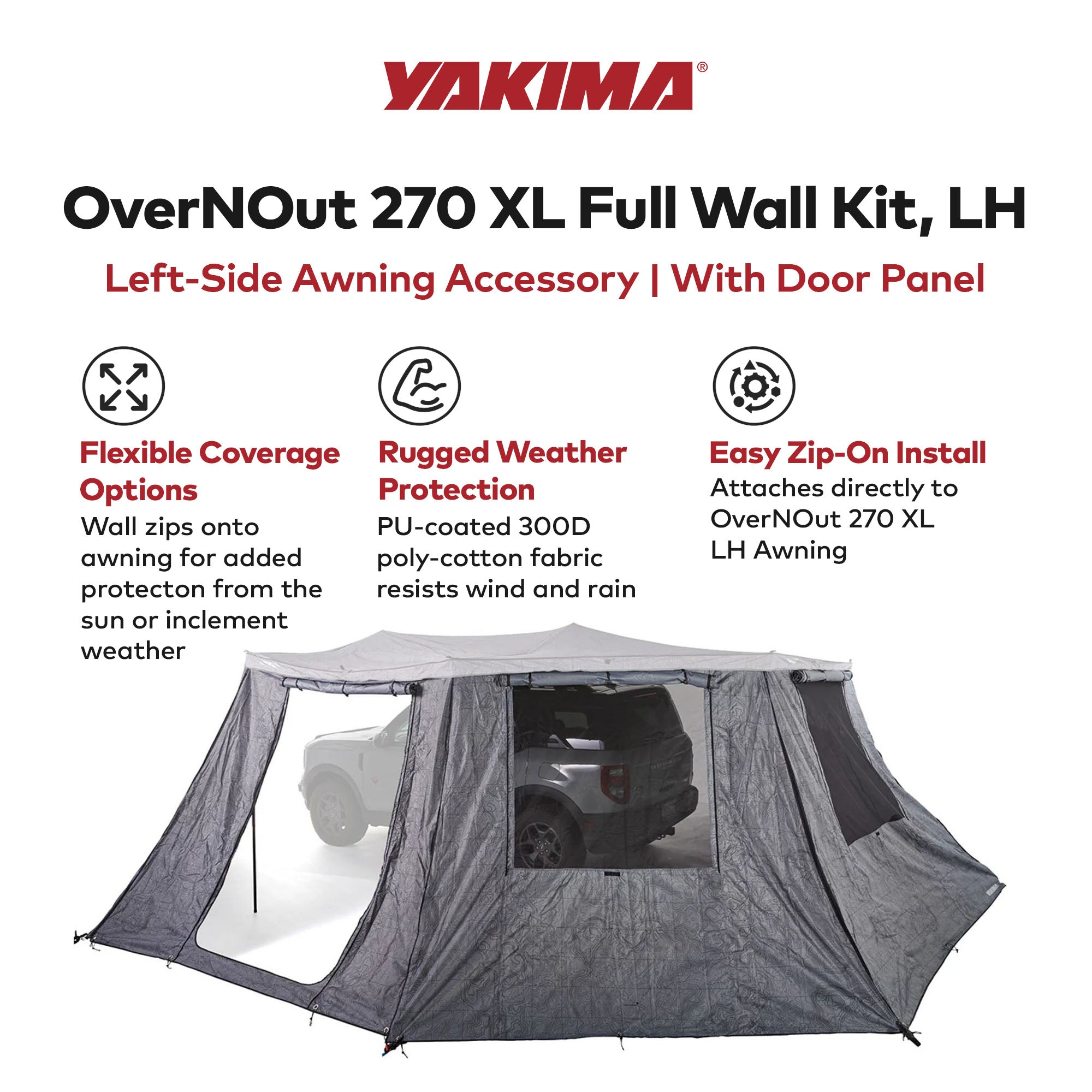 Yakima OverNOut 270 XL LH Full Wall Kit Awning w/Door Panel, Gray (Open Box) - VMInnovations