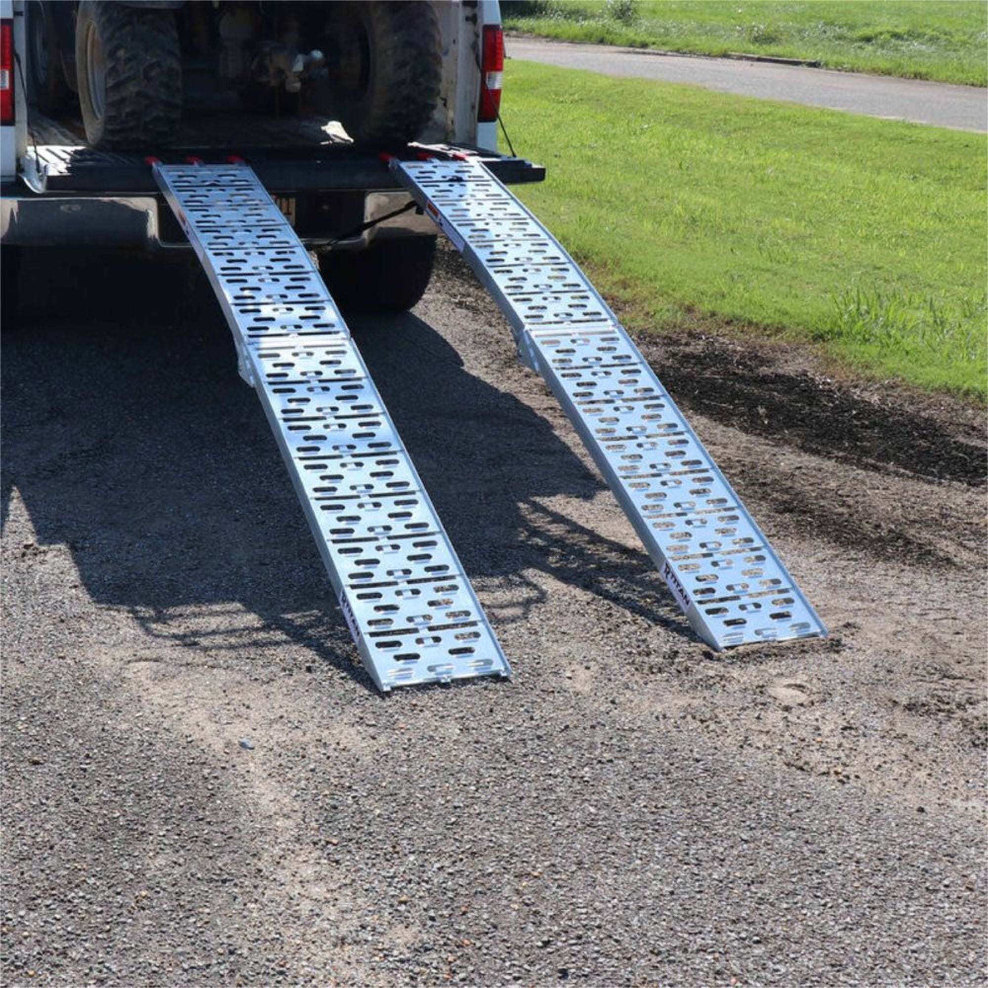 Titan Ramps 2 Pack 7.5’ Folding ATV Loading Ramps Arched Aluminum Design, Silver