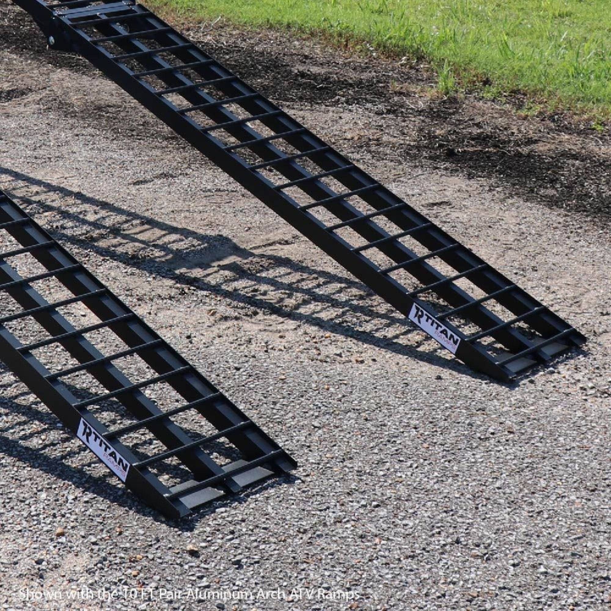 Titan Ramps 2 Pack 9’ Folding ATV Loading Ramps Arched Aluminum Design, Black - VMInnovations