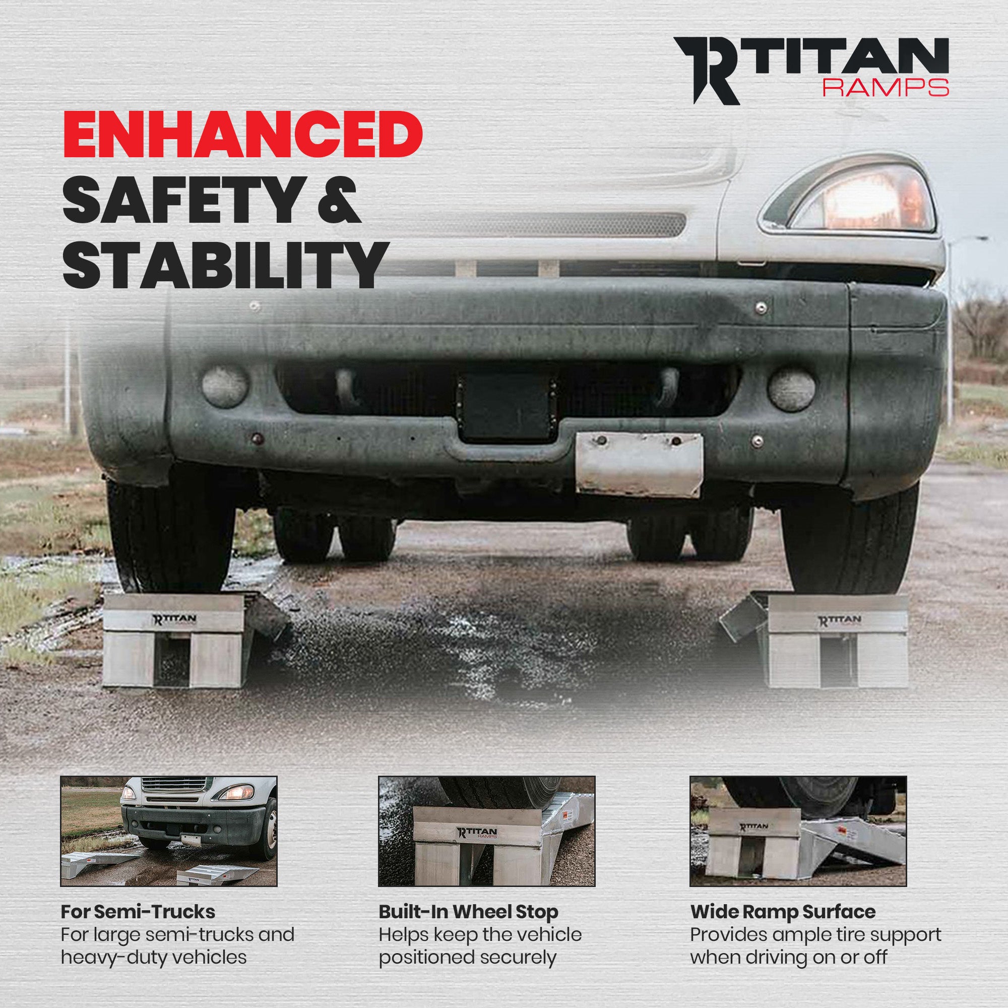 Titan Ramps Aluminum Semi Truck Riser Ramps with 20,000 Pound Capacity, Silver