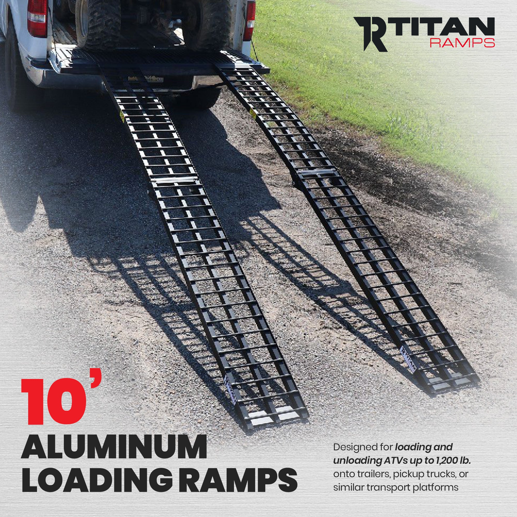Titan Ramps 2 Pack 10’ Folding ATV Loading Ramps, Arched Aluminum Design, Black - VMInnovations