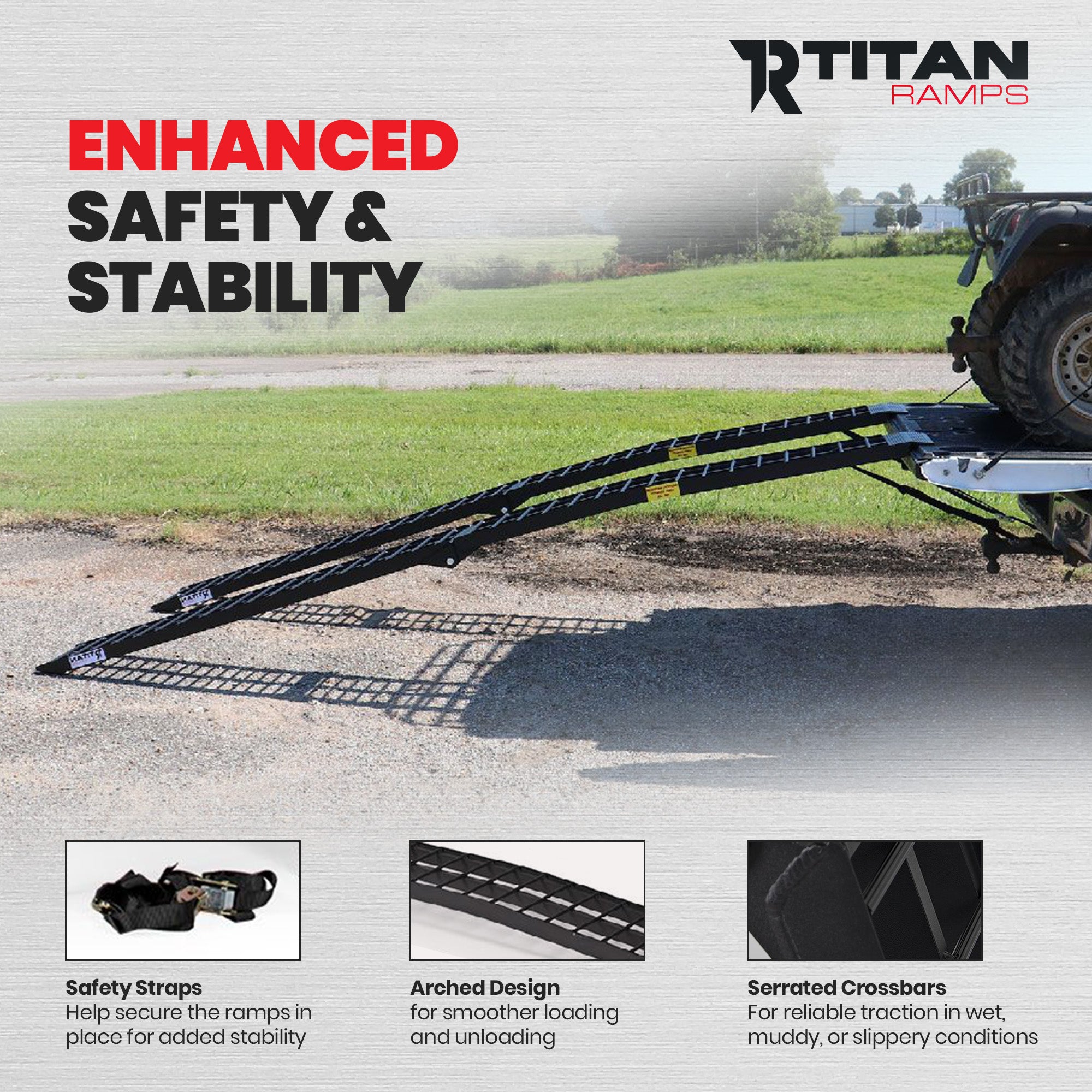 Titan Ramps 2 Pack 10’ Folding ATV Loading Ramps, Arched Aluminum Design, Black - VMInnovations