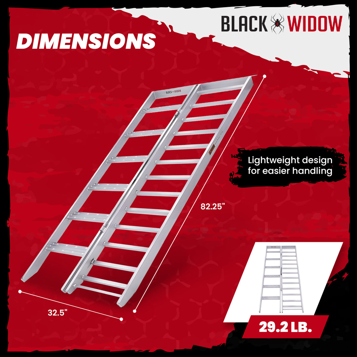 Black Widow Aluminum Bi Fold Motorcycle Ramp with Steps, Folding Ramp (Used)
