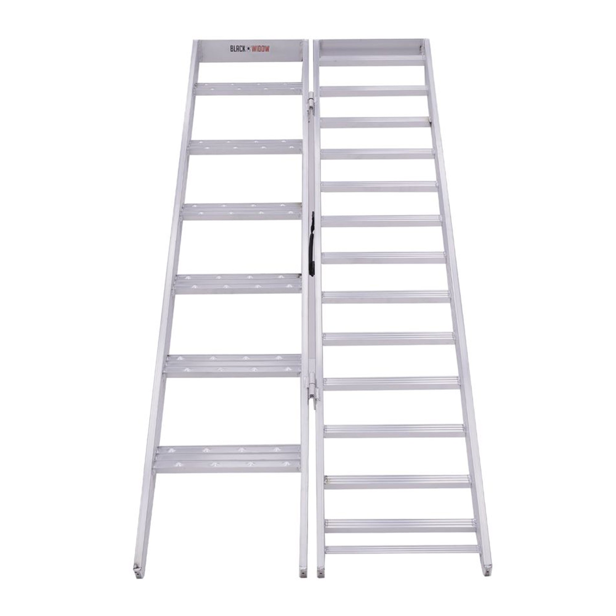 Black Widow Aluminum Bi Fold Motorcycle Ramp with Steps, Silver (Open Box)