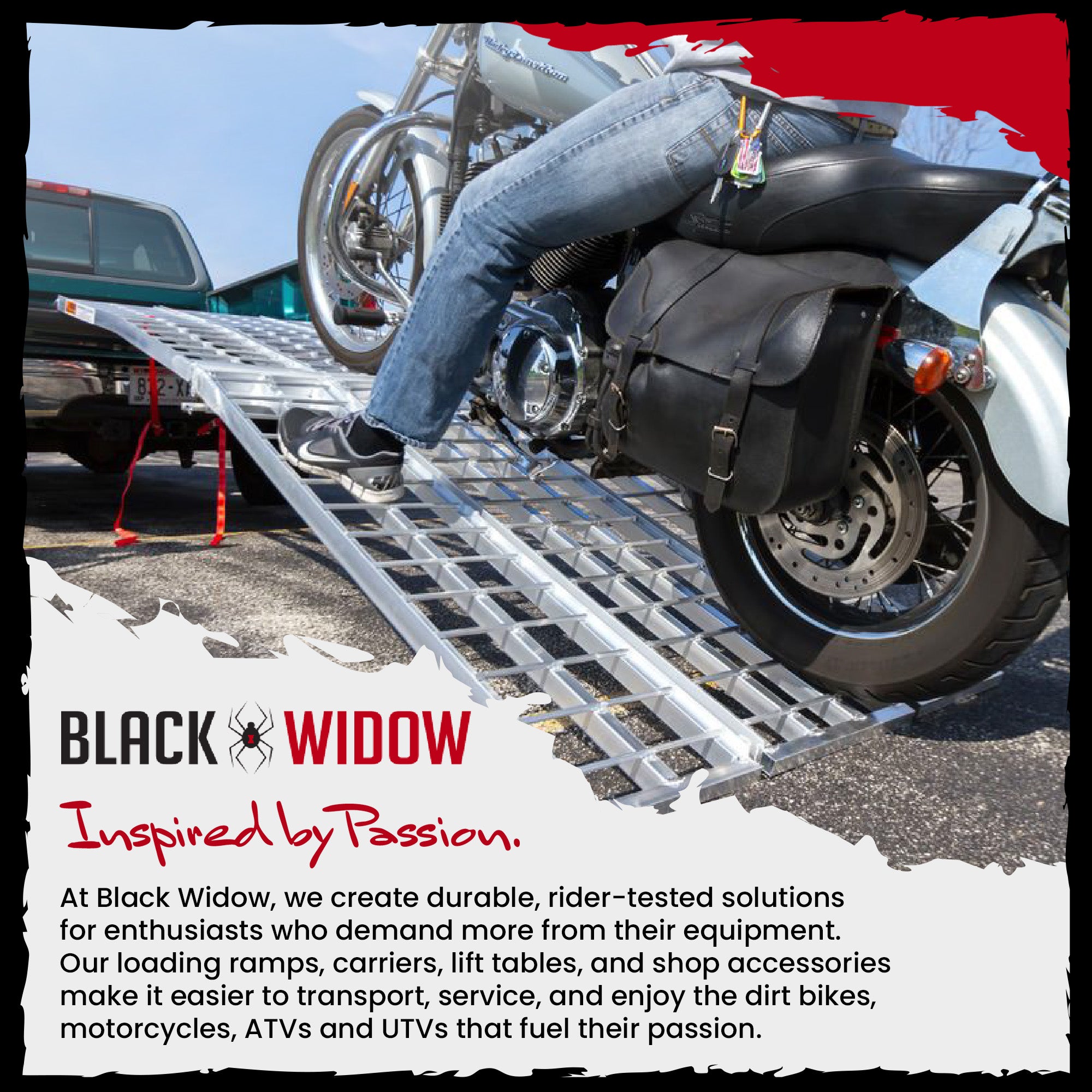 Black Widow Motorcycle & eBike Carrier w/ Ramp for 2" Hitch, 400 Pound Capacity