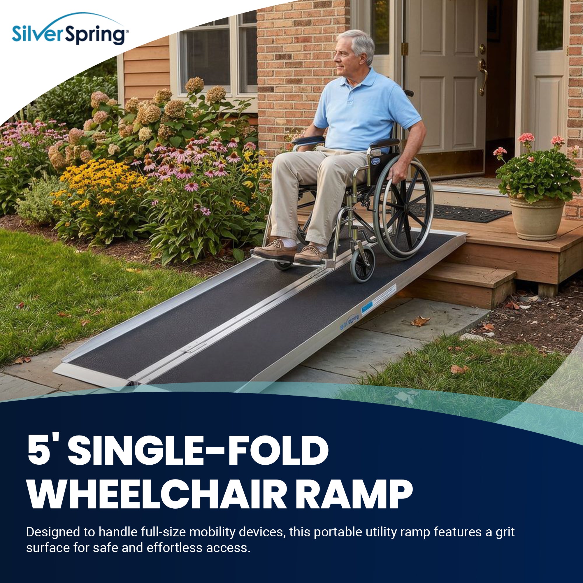 Silver Spring Mobility and Utility Ramp, 5 Foot Single Fold with Grit Surface