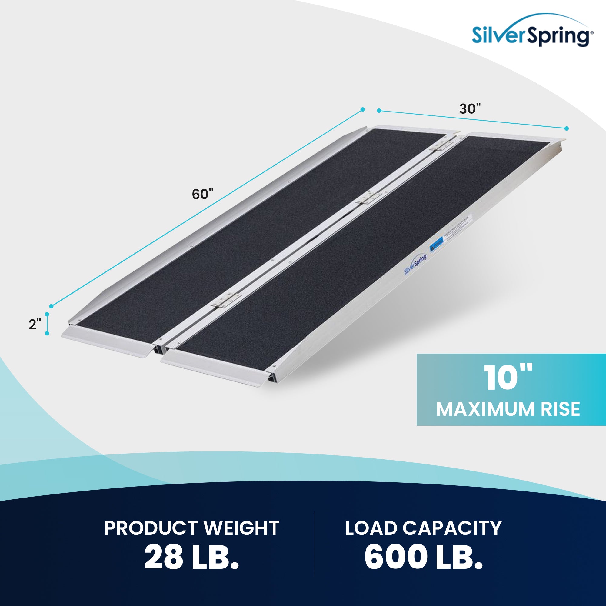 Silver Spring Mobility and Utility Ramp, 5 Foot Single Fold with Grit Surface