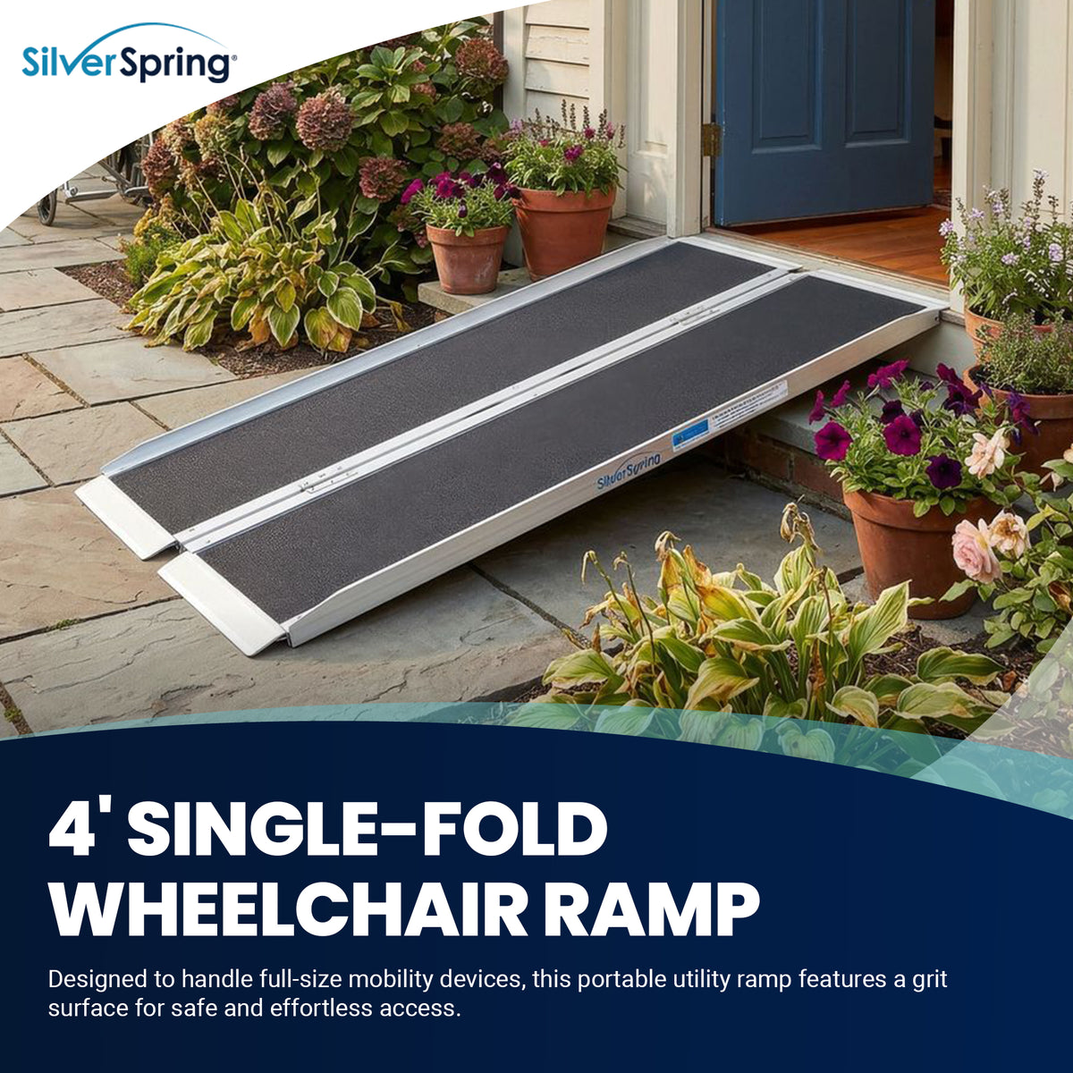Silver Spring Mobility and Utility Ramp, 4 Foot Single Fold with Grit Surface